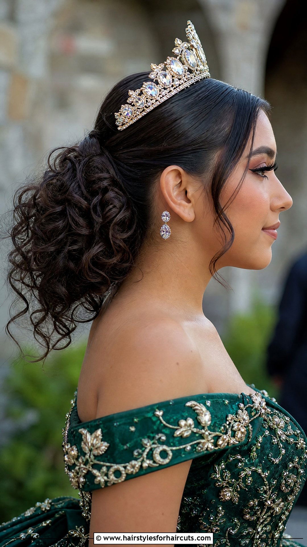 Low Curly Ponytail With Volume Quinceanera - 25 quinceanera hairstyles for curly hair - 25 quinceanera hairstyles for curly hair