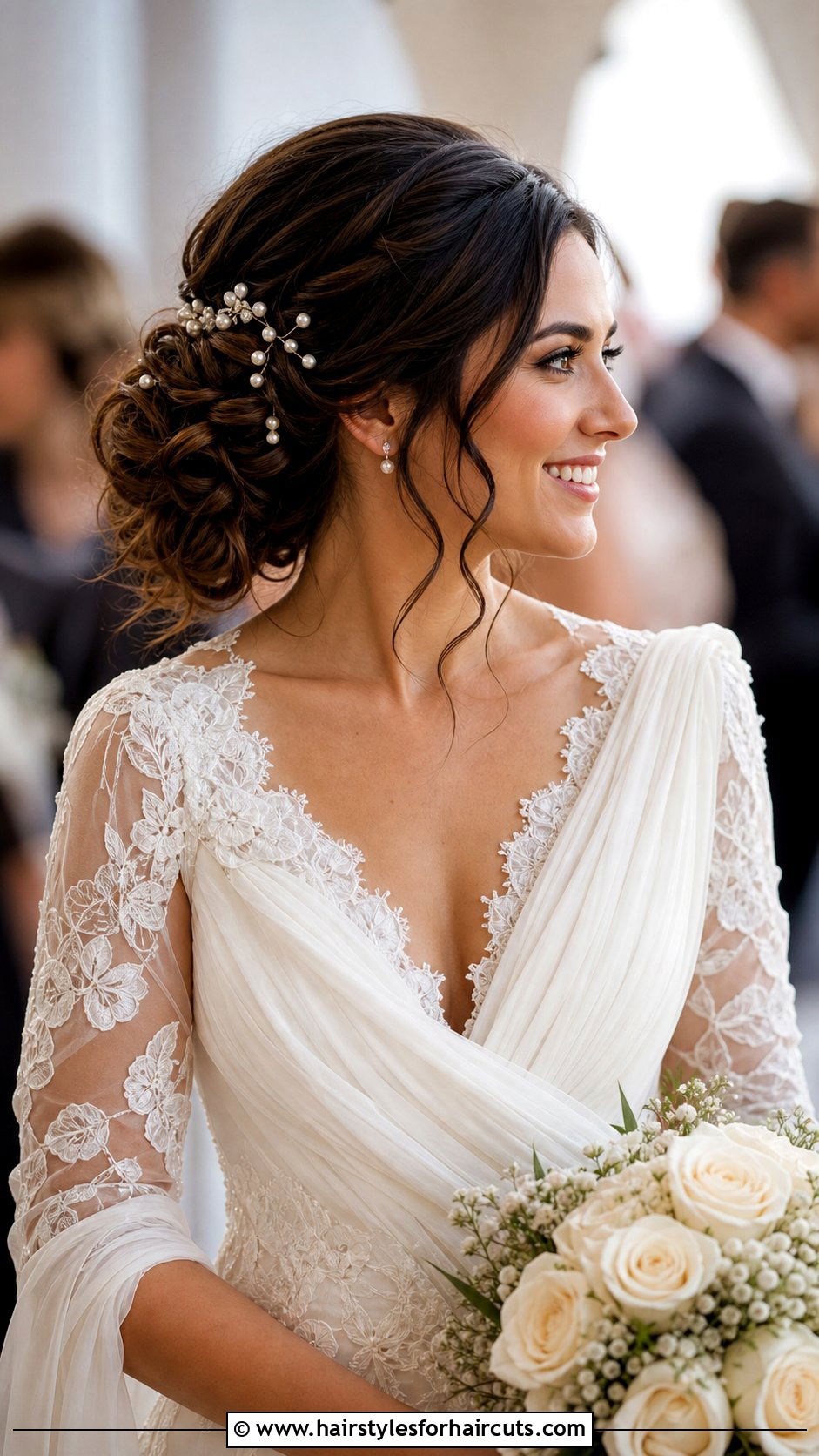 Low Curly Side Bun For Wedding - 25 bridal hairstyles for naturally curly hair - 25 bridal hairstyles for naturally curly hair