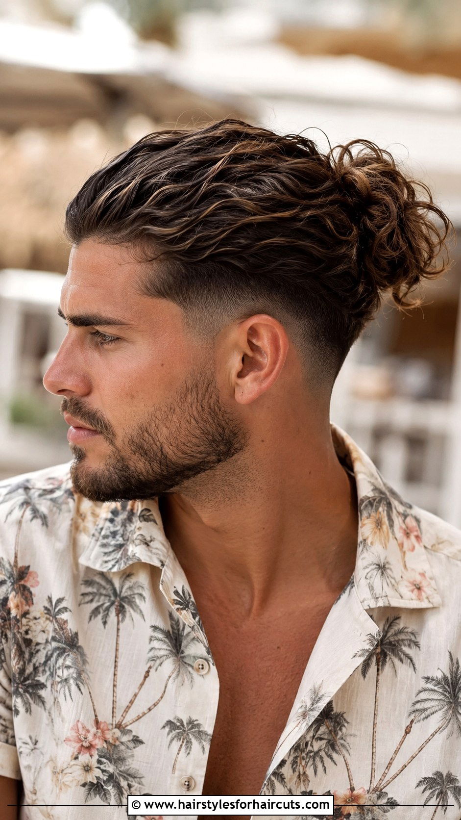 Low Fade Wavy Hair Man Bun - 25 bun haircuts ponytail long hair taper fade - 25 bun haircuts ponytail long hair taper fade