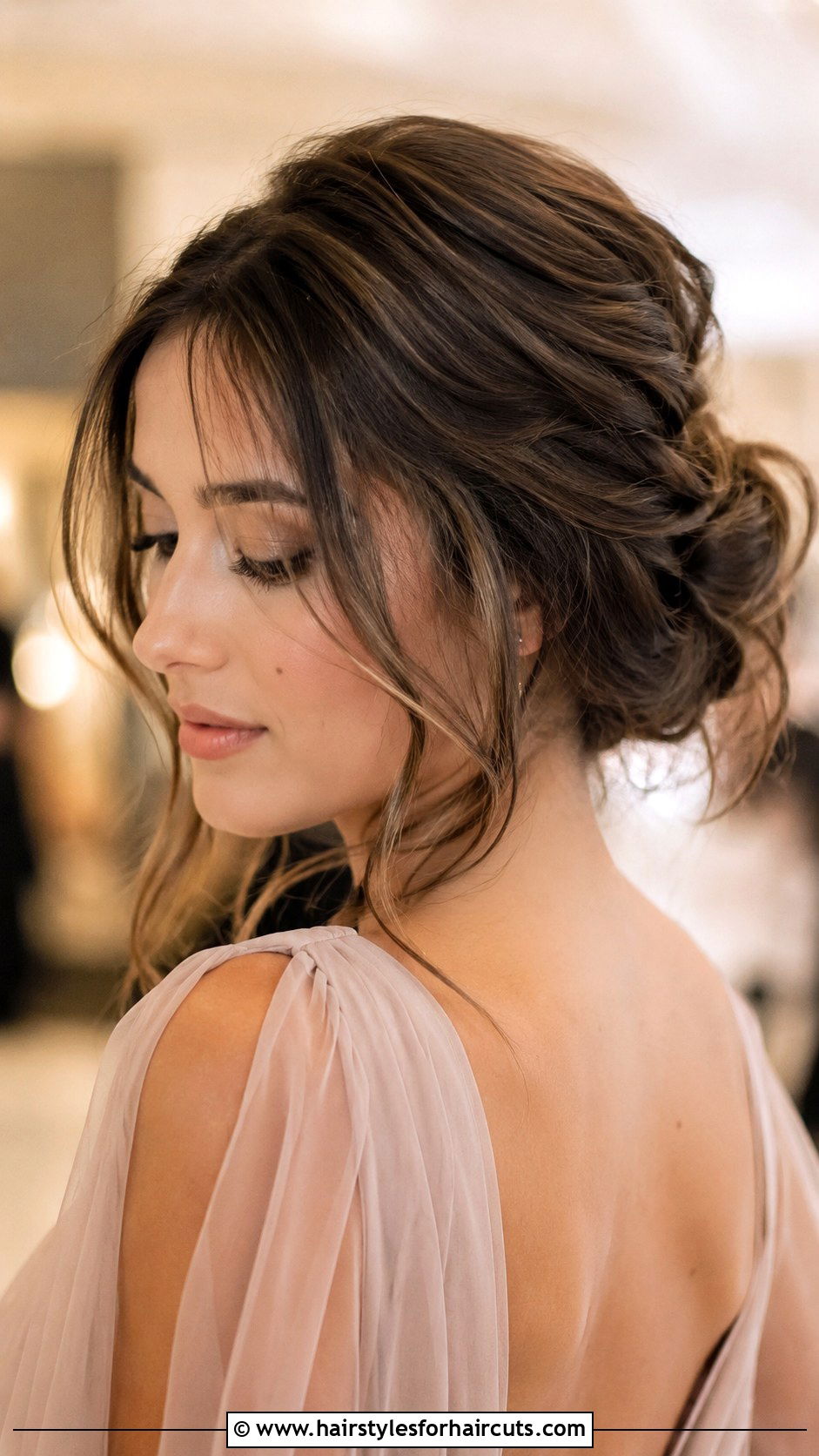 Low Messy Bun With Face Framing Pieces - 25 bridesmaid hairstyles for thin hair - 25 bridesmaid hairstyles for thin hair