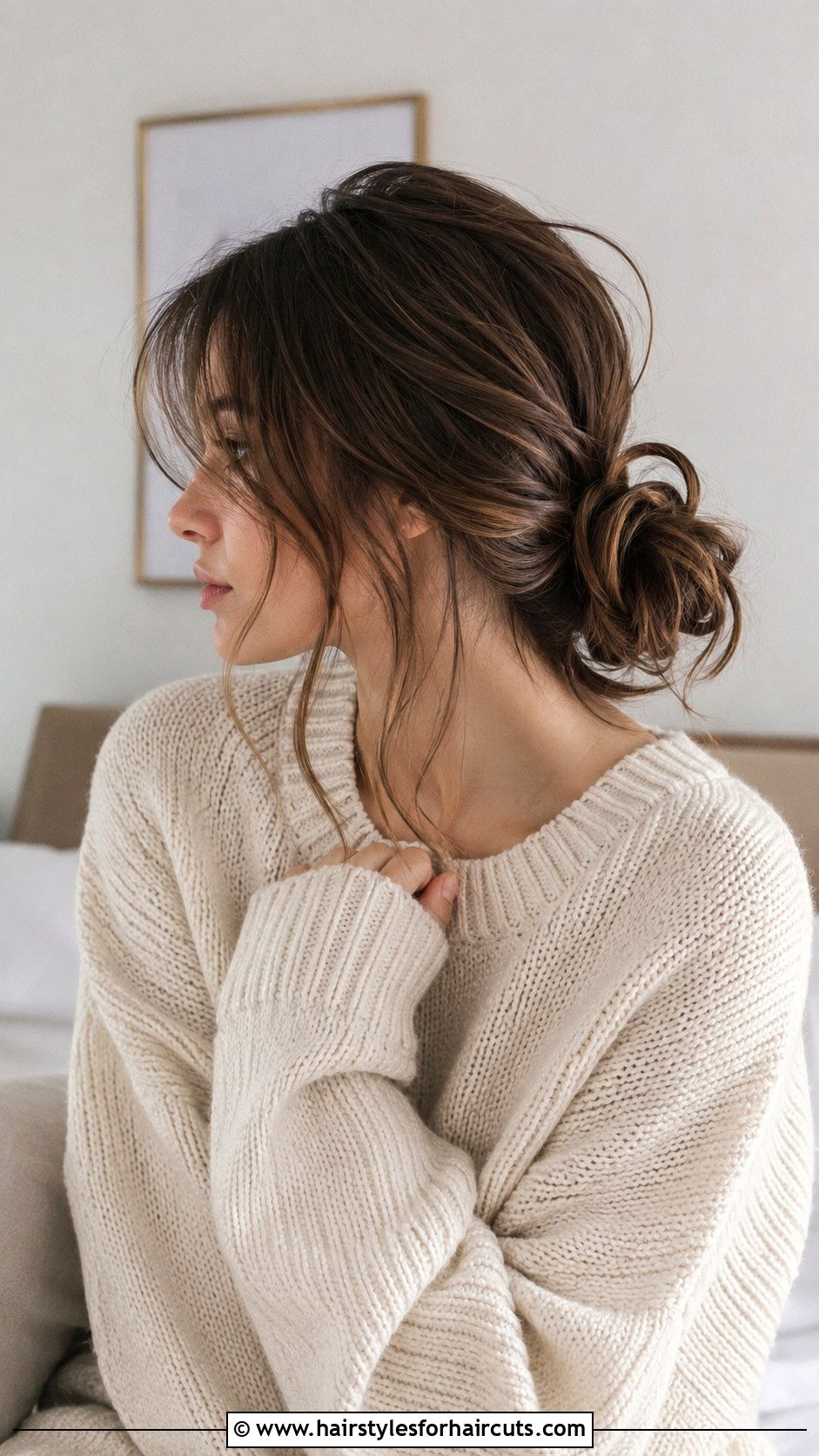 Low Messy Bun With Face Framing Pieces - 25 5 minute hairstyles for frizzy hair - 25 5 minute hairstyles for frizzy hair