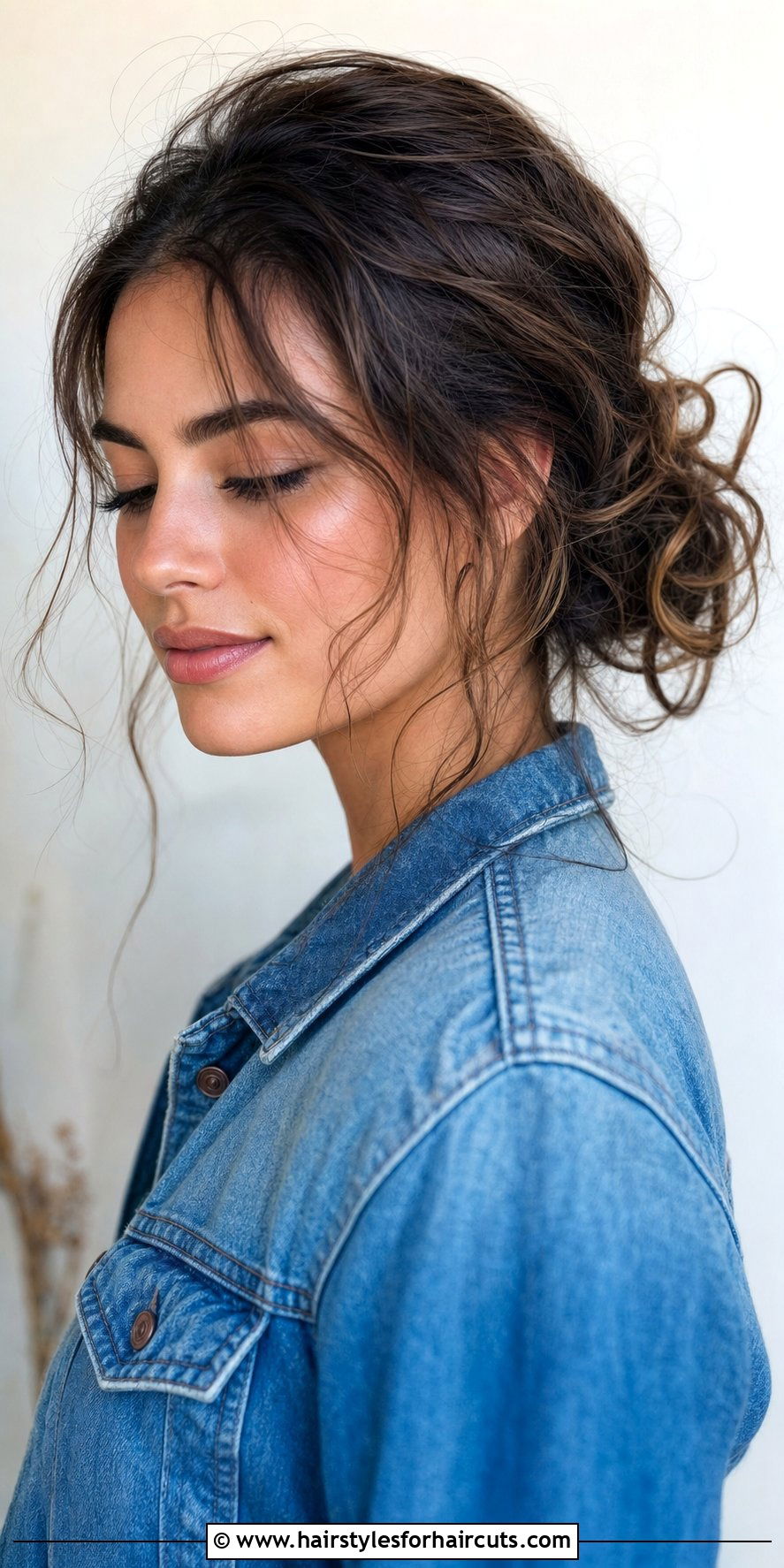Low Messy Curly Bun - 25 interview hairstyles for curly hair - 25 interview hairstyles for curly hair