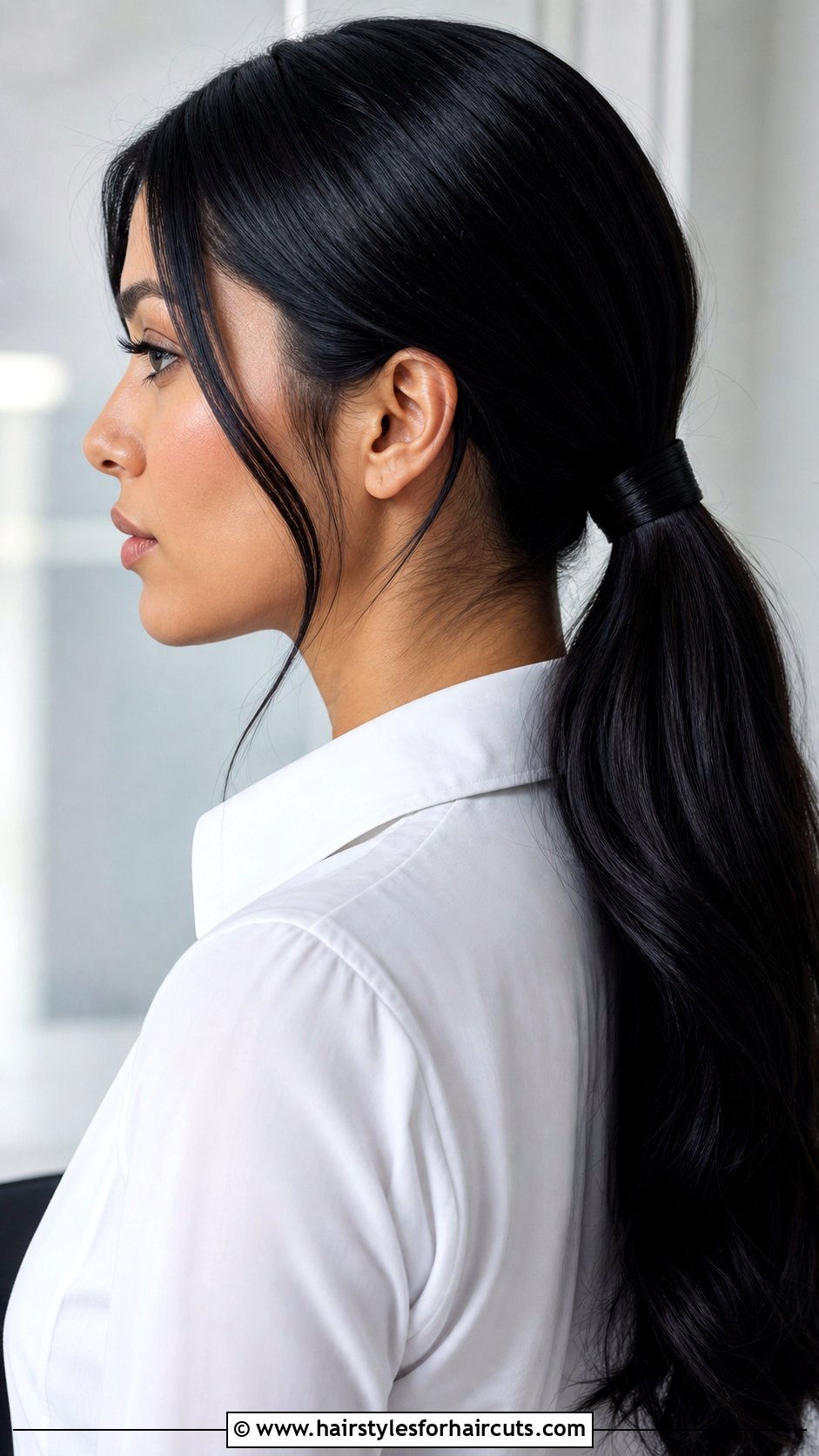 Low Ponytail Long Dark Hair - 25 dark long hairstyles - 25 dark long hairstyles