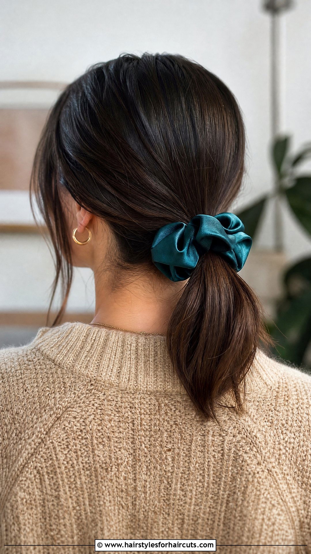 Low Ponytail With Silk Scrunchie - 25 hairstyles with hair accessories - 25 hairstyles with hair accessories