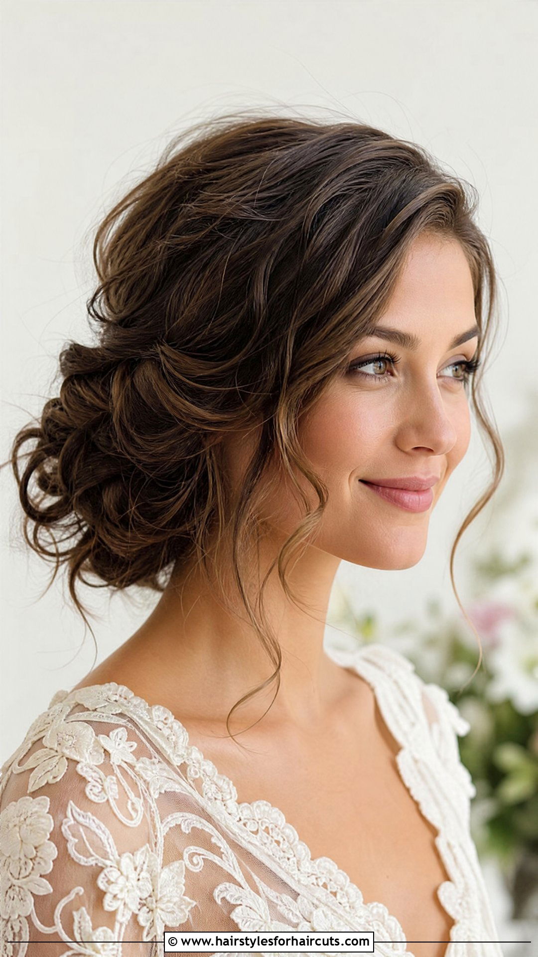 Low Side Bun With Wavy Texture - 25 wedding hairstyles for wavy hair - 25 wedding hairstyles for wavy hair
