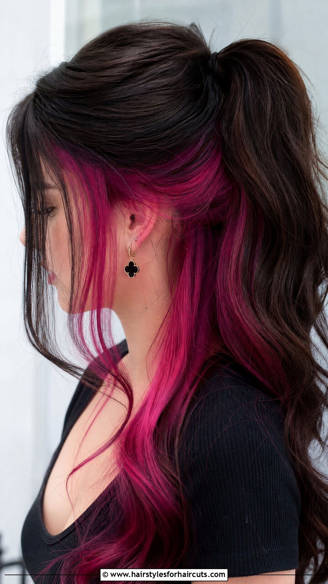 Magenta Halo Underlights On Dark Brown Hair - 25 halo hairstyles color - 25 halo hairstyles color