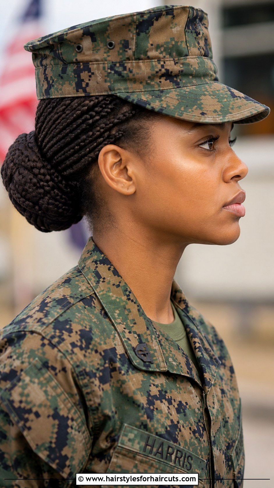 Marine Box Braids Updo - 25 marine hairstyles - 25 marine hairstyles
