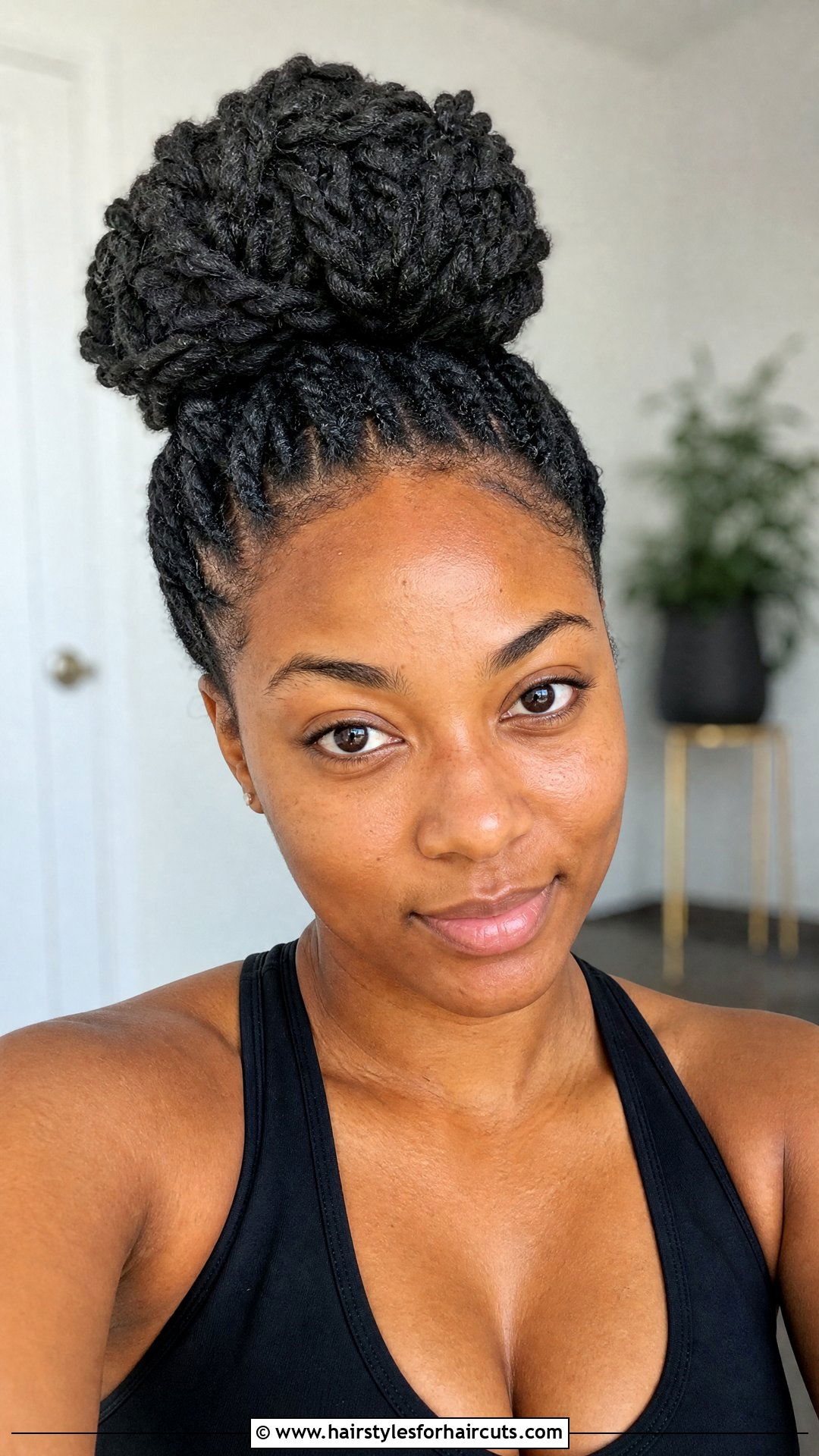 Marley Twists Bun - 25 workout hairstyles for black hair - 25 workout hairstyles for black hair