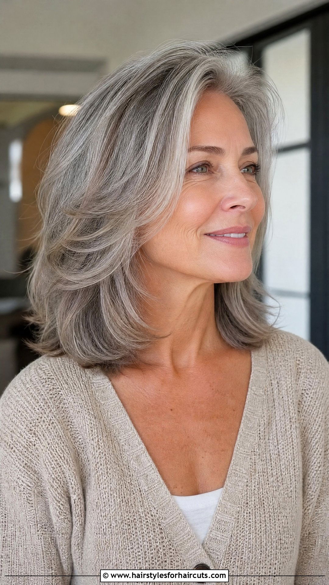 Medium Grey Layered Haircut - 25 grey hairstyles for women over 50 - 25 grey hairstyles for women over 50