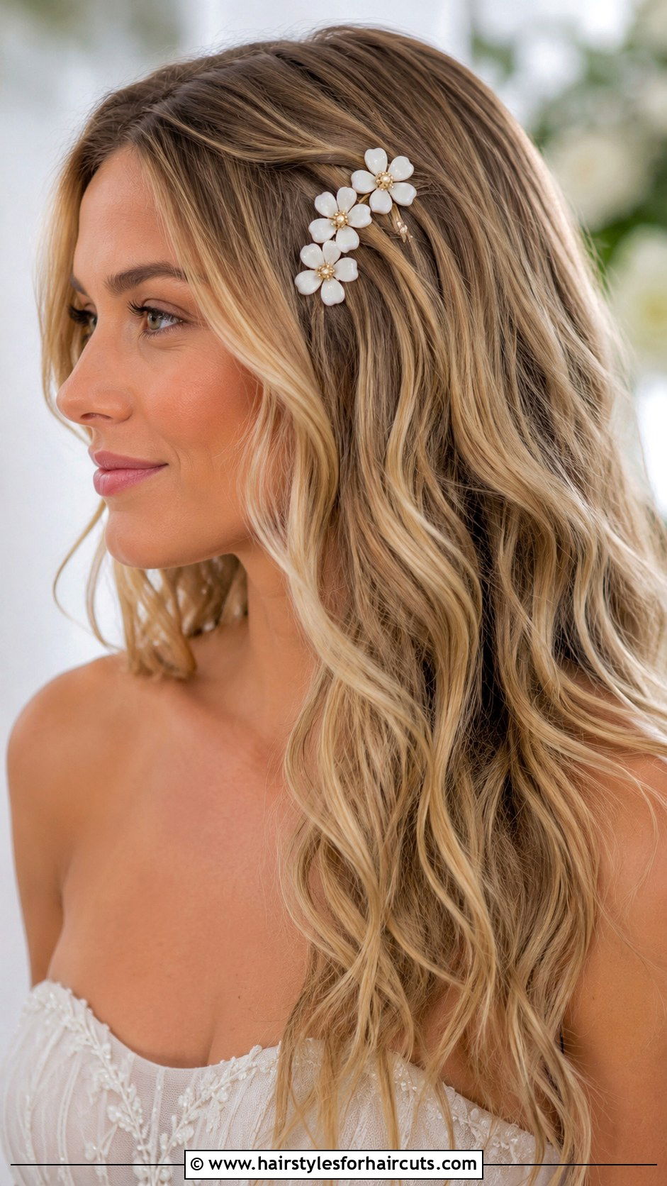 Mermaid Waves With Flower Clips - 25 easy hawaiian hairstyles for long hair - 25 easy hawaiian hairstyles for long hair