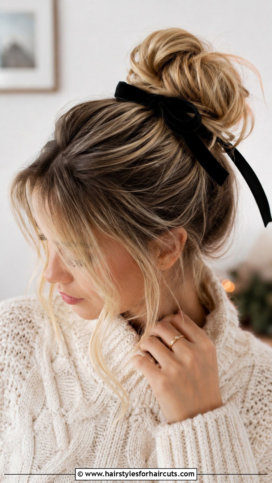 Messy Bow Bun Hairstyle - 25 bow hairstyles for long hair - 25 bow hairstyles for long hair