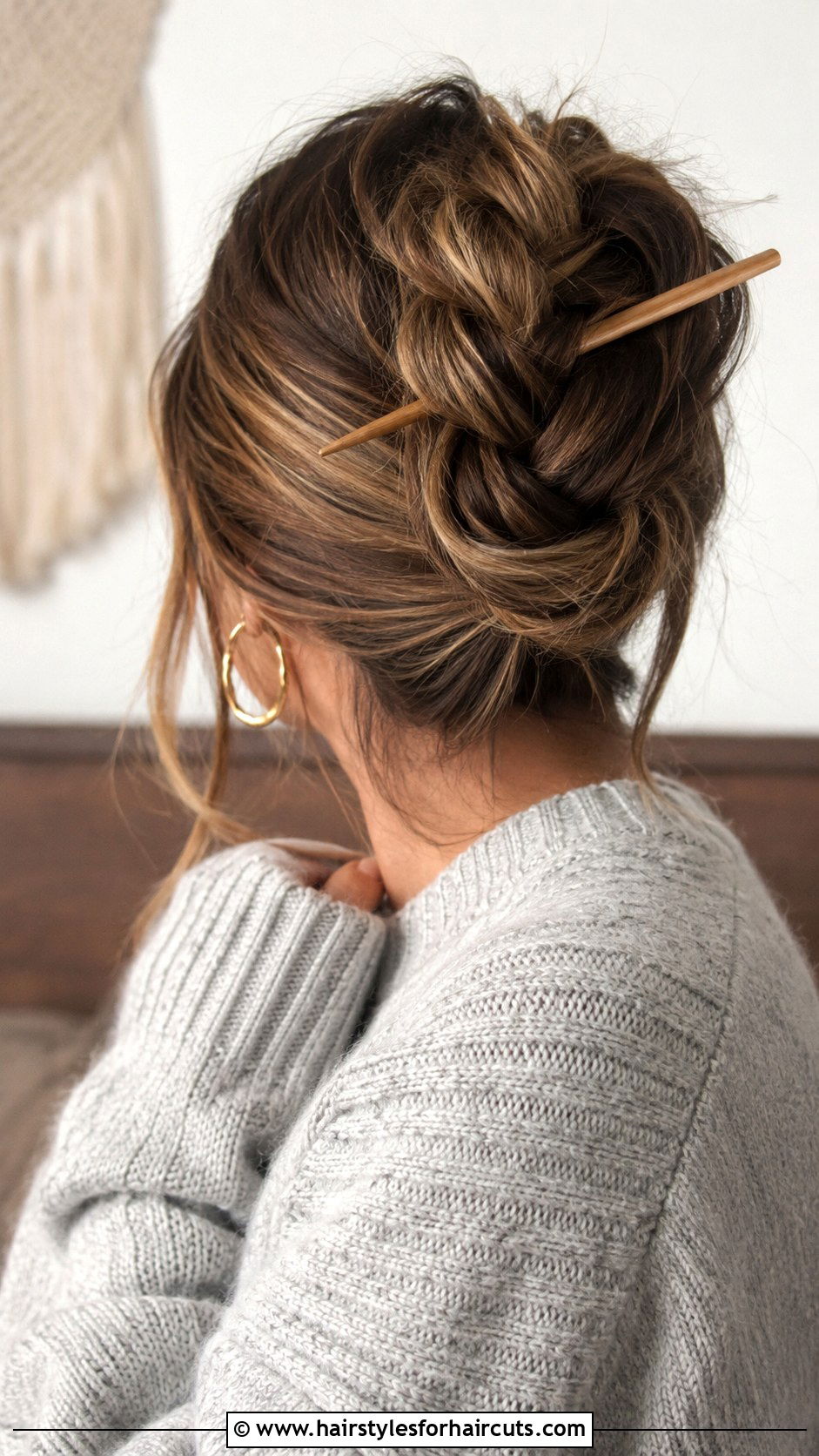 Messy Braided Bun With Hair Stick - 25 hair stick hairstyles - 25 hair stick hairstyles