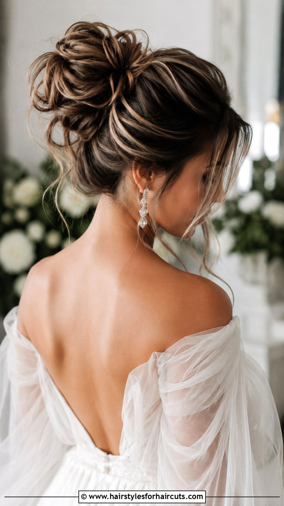Messy Bridal Bun With Halo Extensions - 25 hair extensions for wedding hairstyles - 25 hair extensions for wedding hairstyles