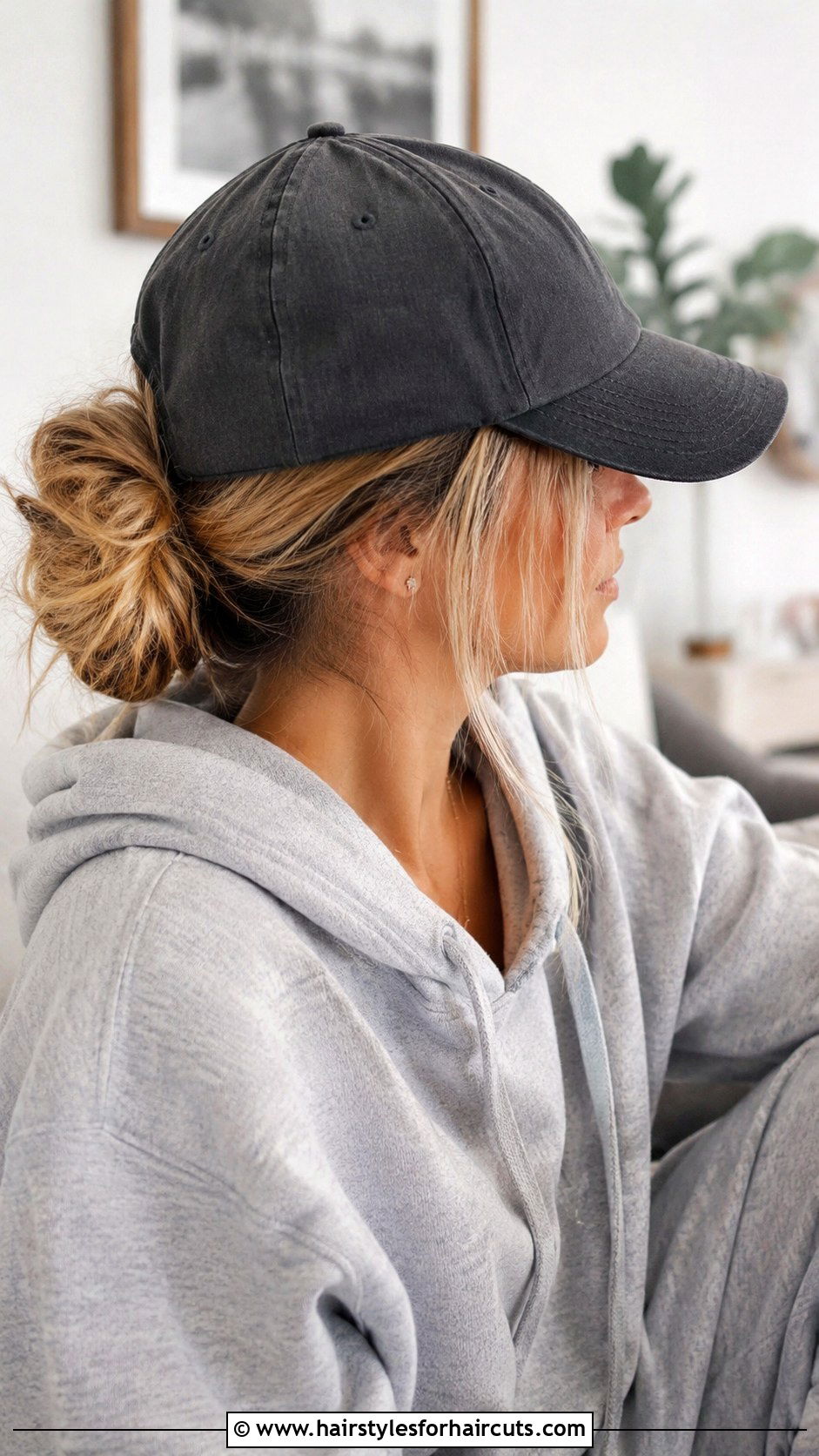 Messy Bun Cap Hairstyle - 25 cap hairstyles - 25 cap hairstyles