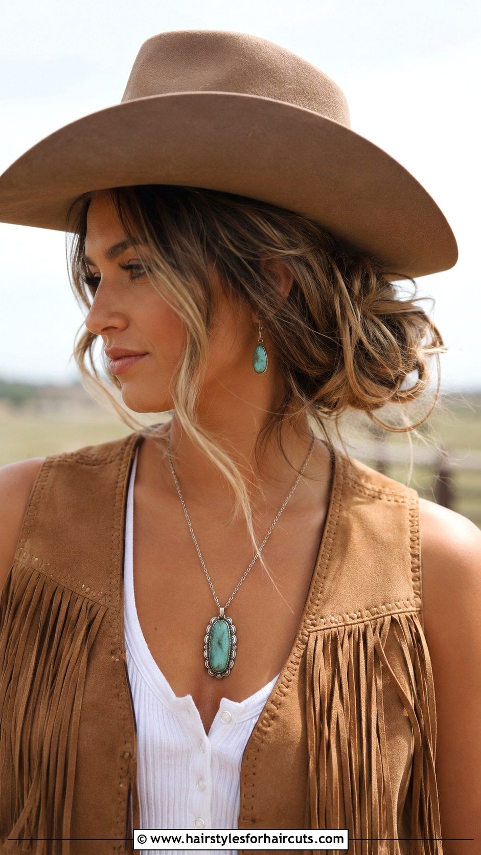 Messy Bun With Cowboy Hat - 25 country concert hairstyles - 25 country concert hairstyles