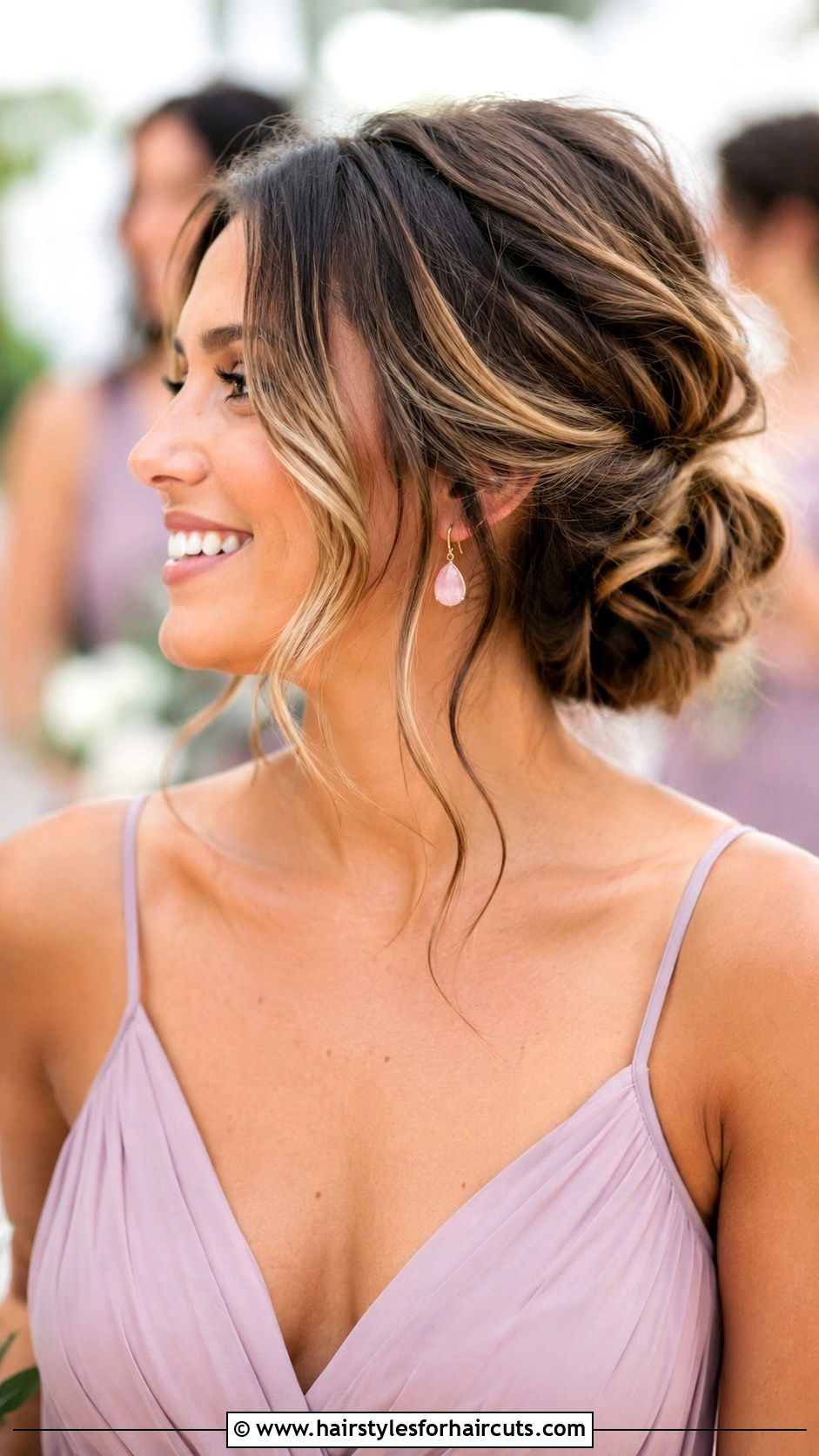 Messy Bun With Face Framing Pieces - 25 bridal party hairstyles for long hair - 25 bridal party hairstyles for long hair