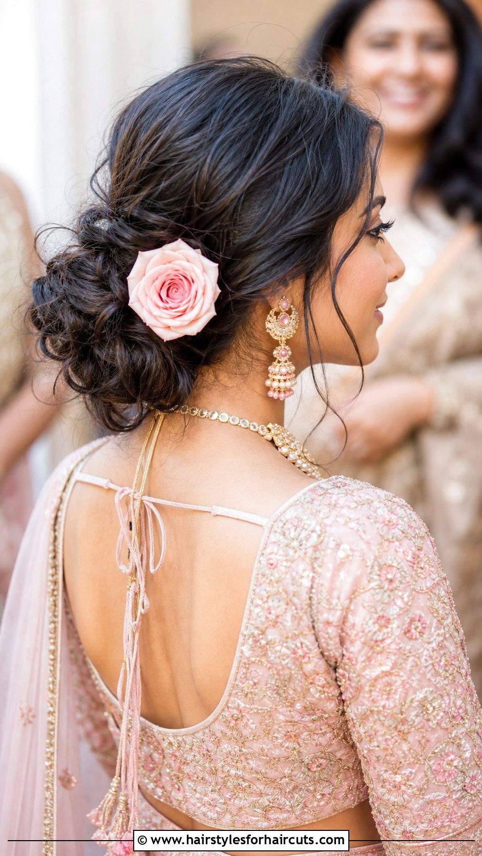 Messy Bun With Fresh Flower Accent - 25 indian bride hairstyles - 25 indian bride hairstyles