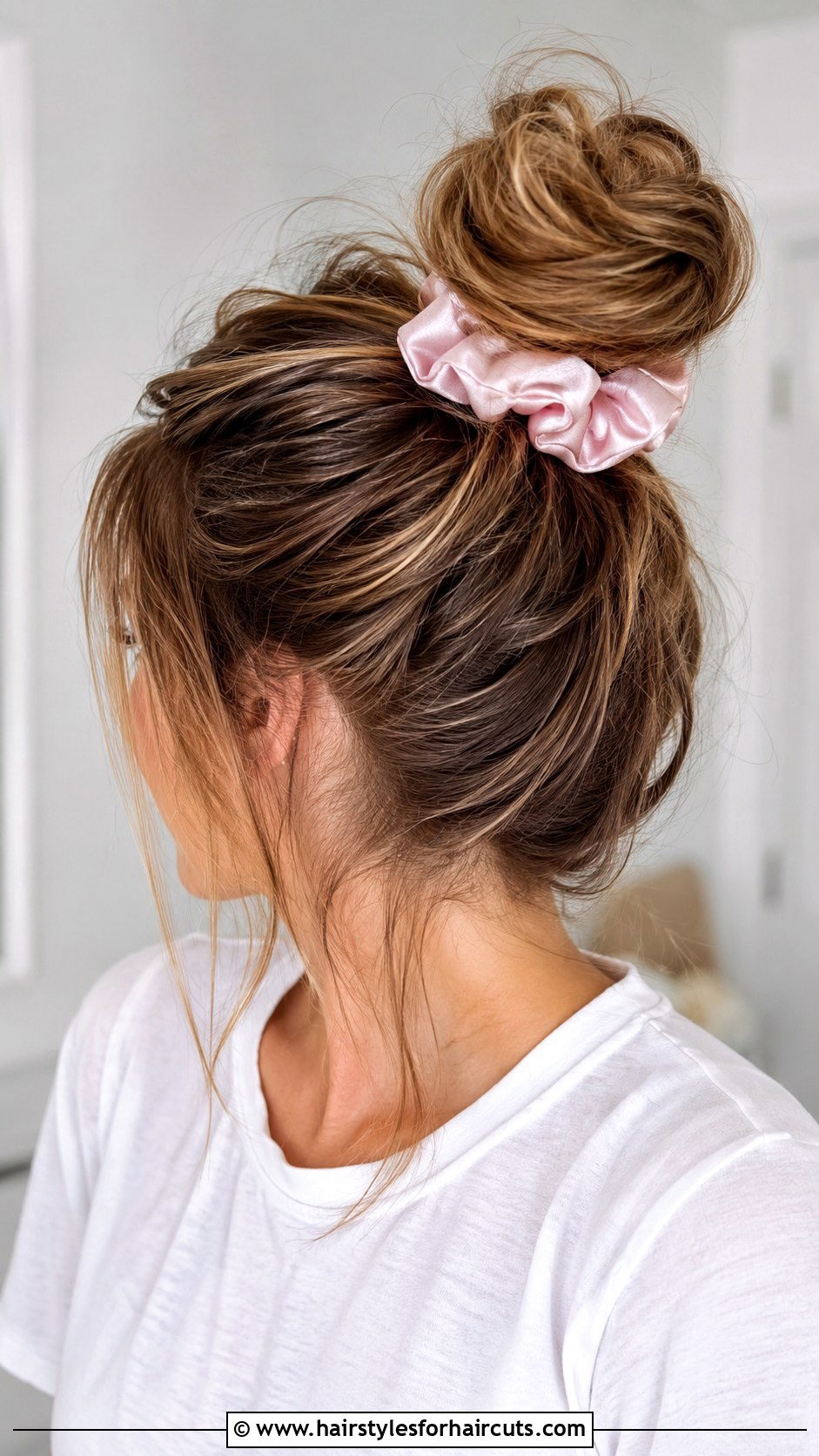 Messy Bun With Pastel Scrunchie - 25 easter hairstyles - 25 easter hairstyles