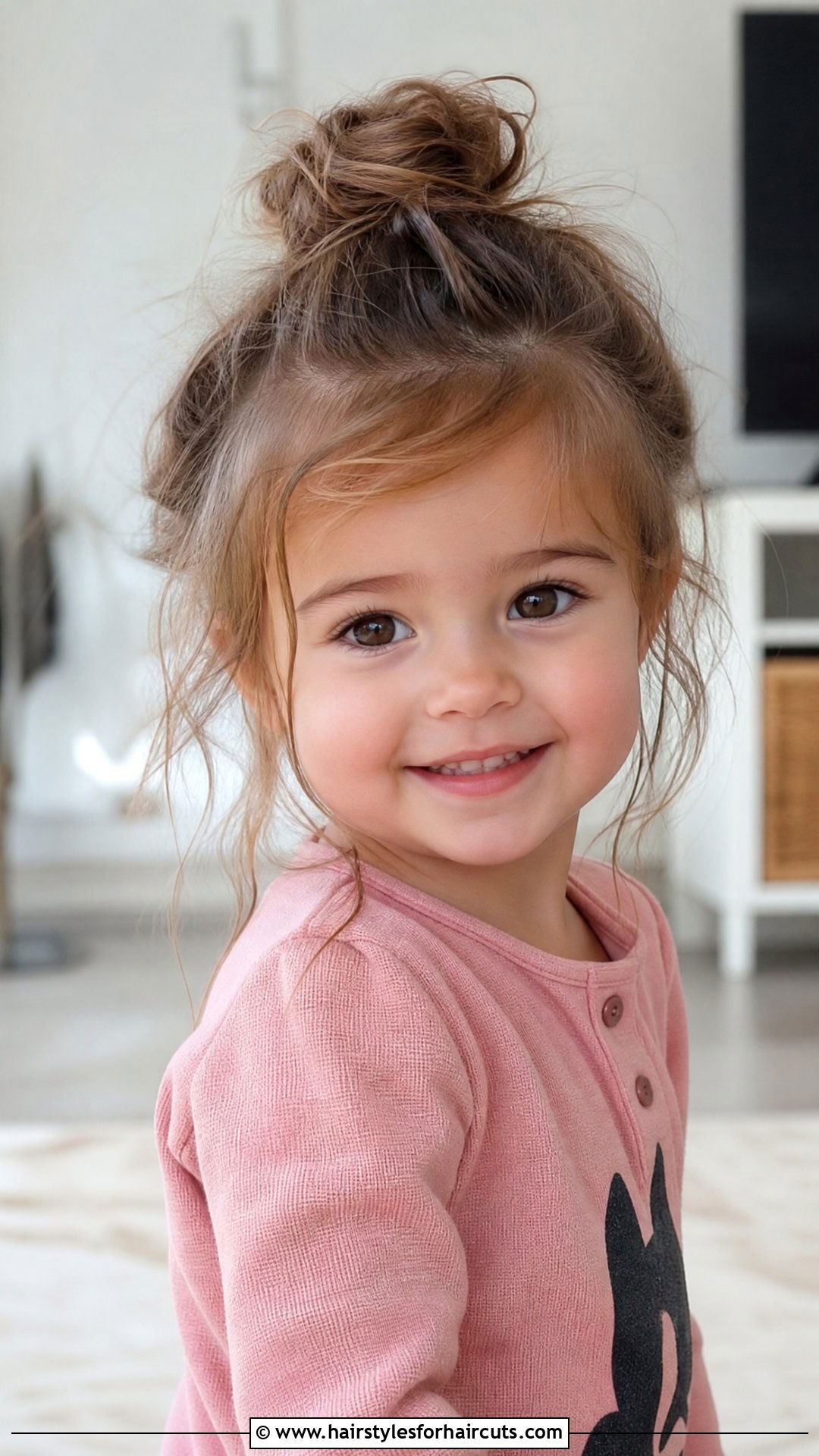 Messy Bun With Wispy Strands - 25 toddler hairstyles thin hair - 25 toddler hairstyles thin hair