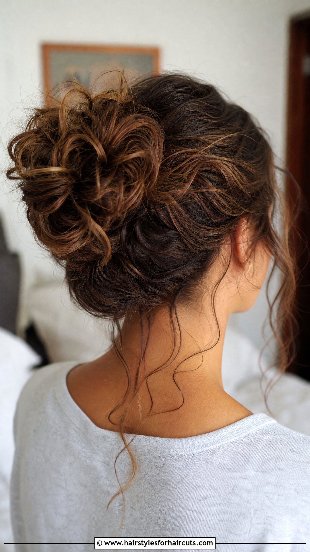 Messy Curly Bun - 25 womens curly hairstyles - 25 womens curly hairstyles
