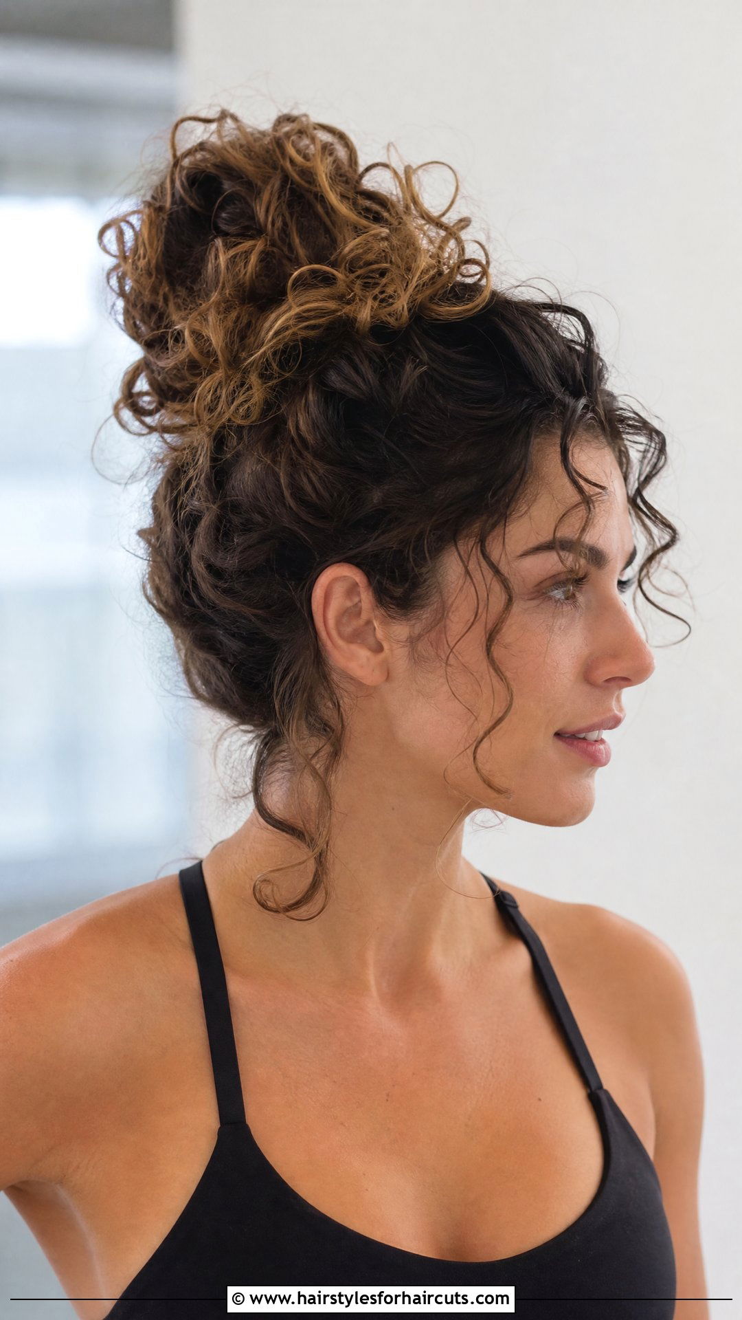 Messy Curly Bun Hairstyle - 25 woman curly hairstyles - 25 woman curly hairstyles