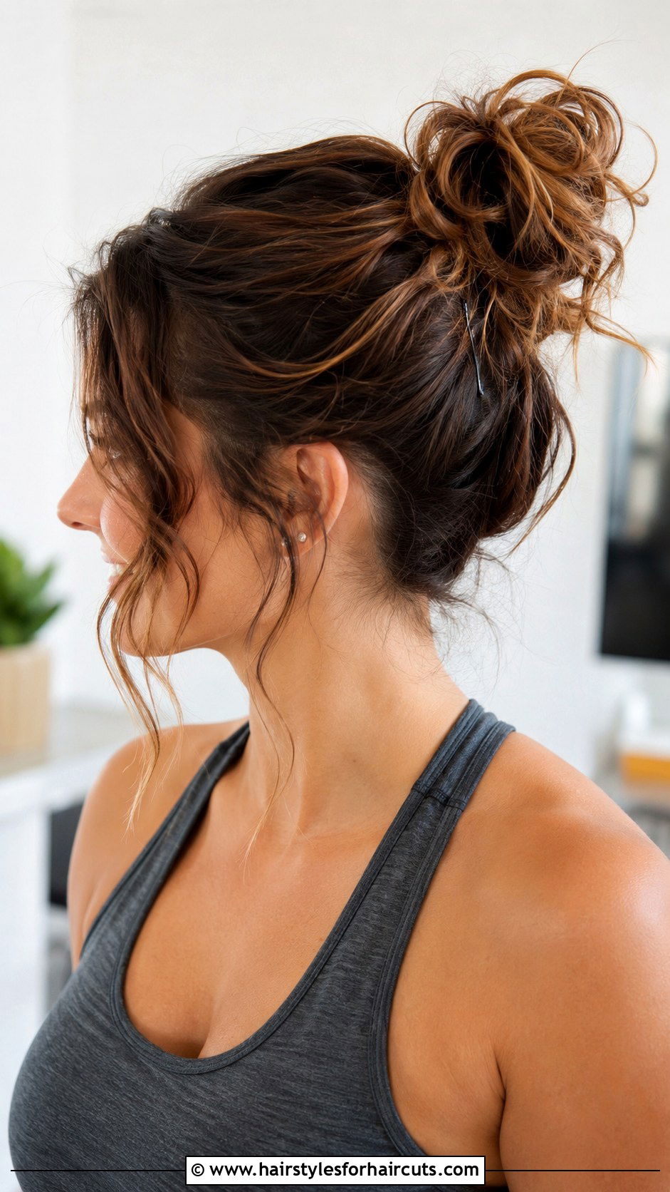Messy Curly Bun With Bobby Pins - 25 curly hairstyles with clips - 25 curly hairstyles with clips