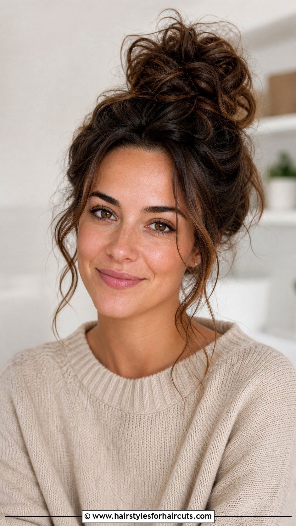 Messy Curly Top Knot - 25 indian curly hairstyles - 25 indian curly hairstyles