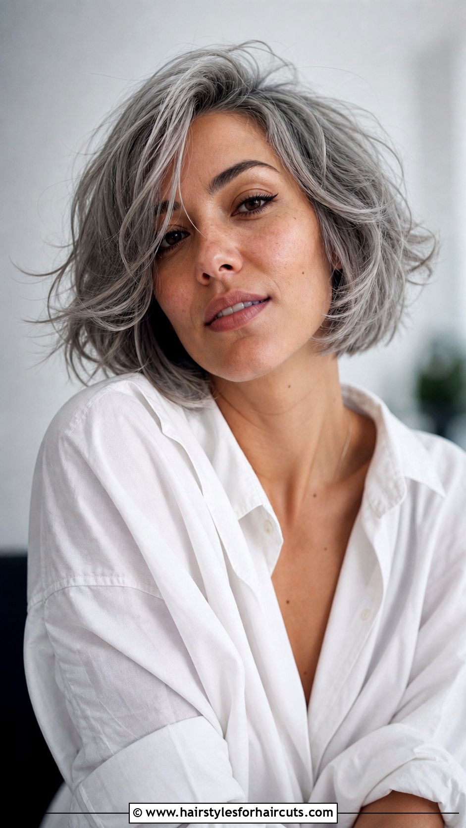 Messy Gray Bob - 25 bob natural gray hairstyles - 25 bob natural gray hairstyles