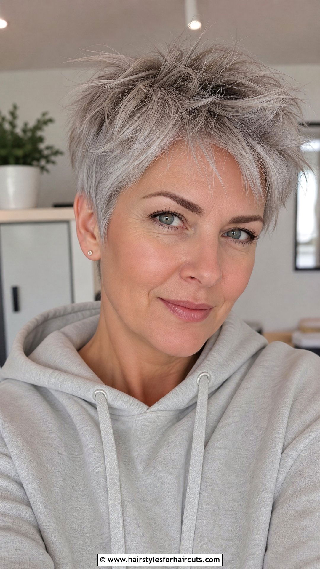 Messy Grey Pixie - 25 old woman short grey hairstyles - 25 old woman short grey hairstyles