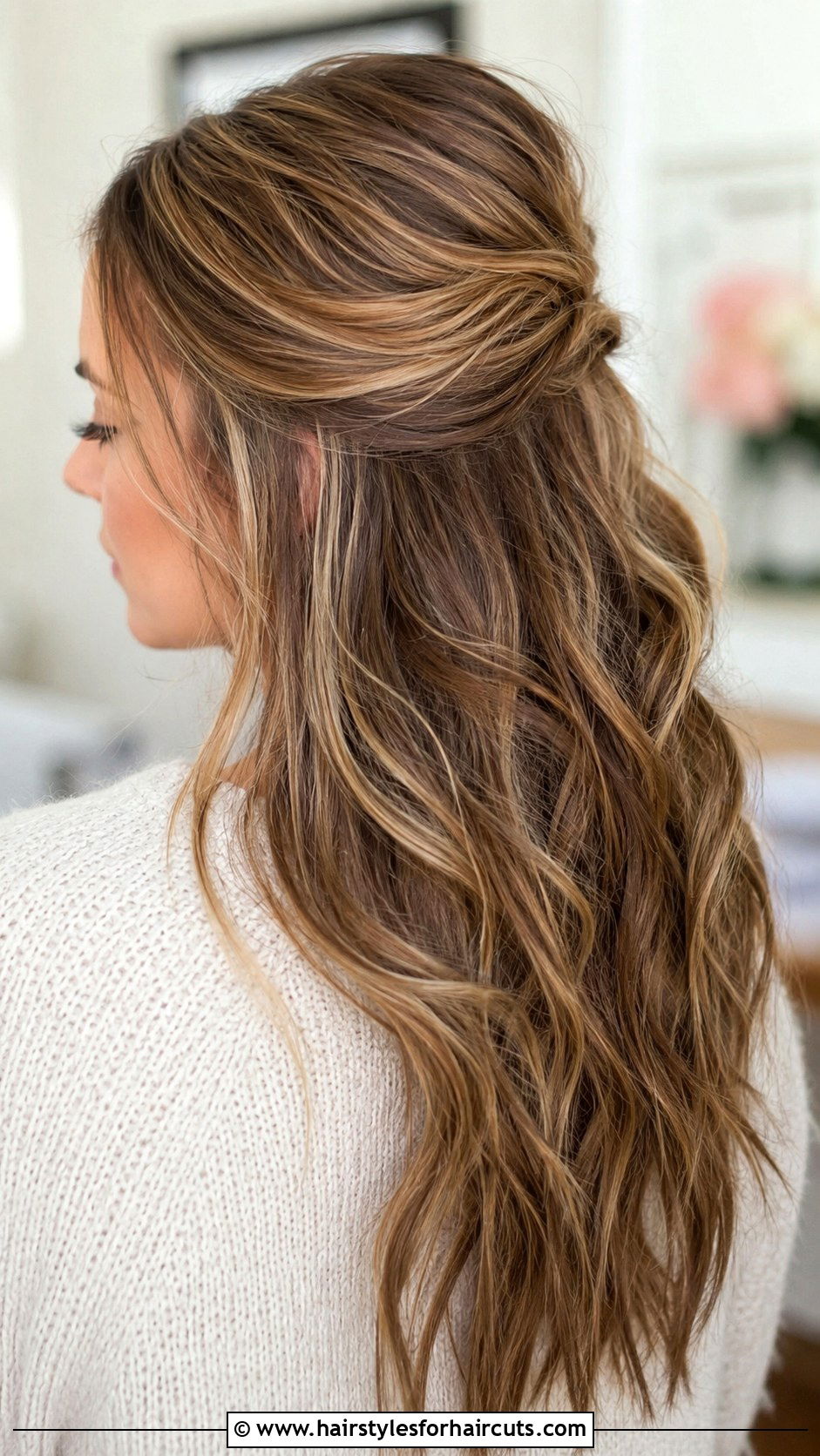 Messy Half Up Half Down - 25 extension hairstyles - 25 extension hairstyles