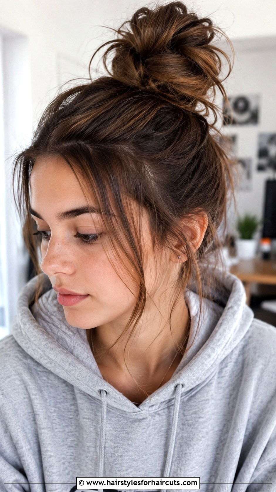 Messy High Bun - 25 hair up hairstyles for school - 25 hair up hairstyles for school