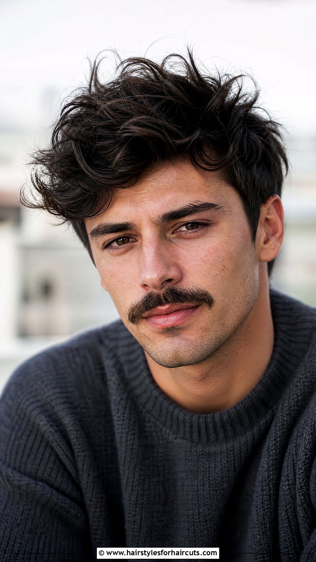 Messy Quiff With Mustache - 25 mustache haircuts - 25 mustache haircuts