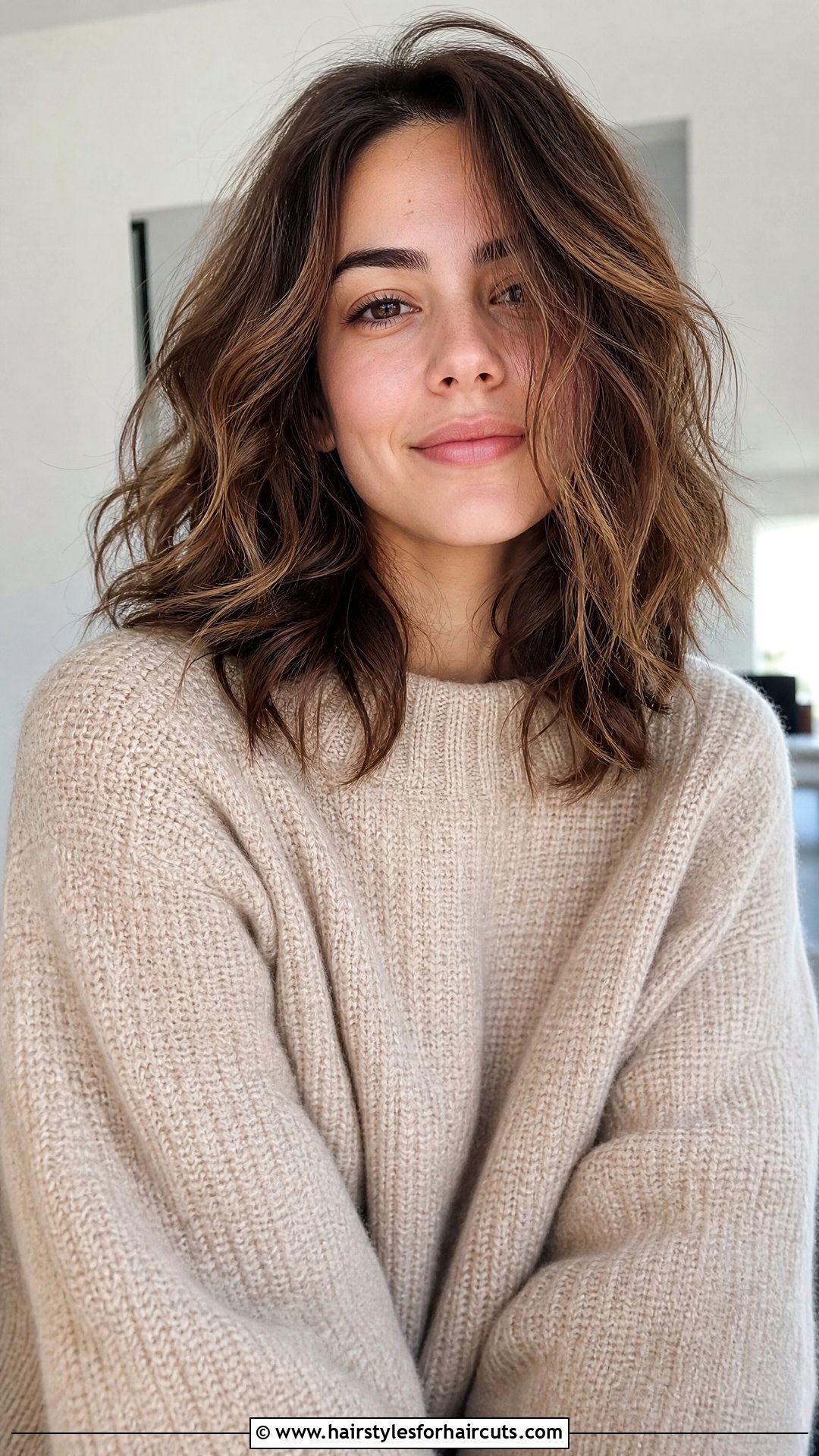 Messy Shoulder Length Waves - 25 hairstyles for women with long faces - 25 hairstyles for women with long faces