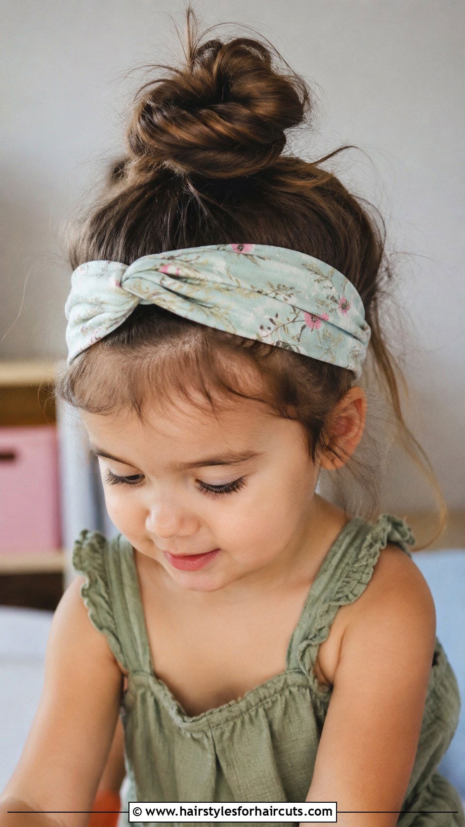 Messy Top Knot With Headband - 25 long hair toddler hairstyles - 25 long hair toddler hairstyles