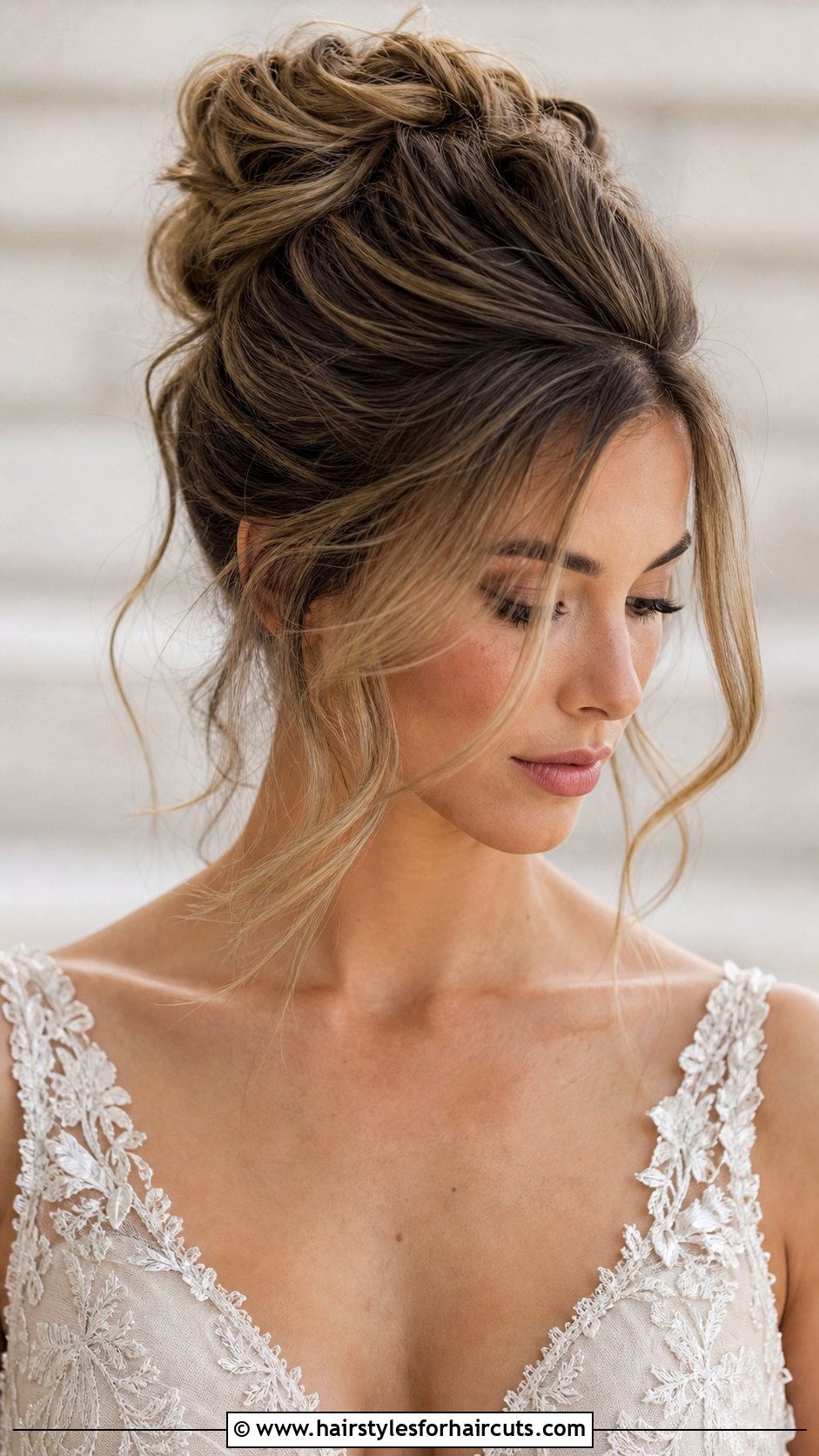 Messy Updo With Face Framing Pieces - 25 wedding hairstyles for shoulder length hair - 25 wedding hairstyles for shoulder length hair