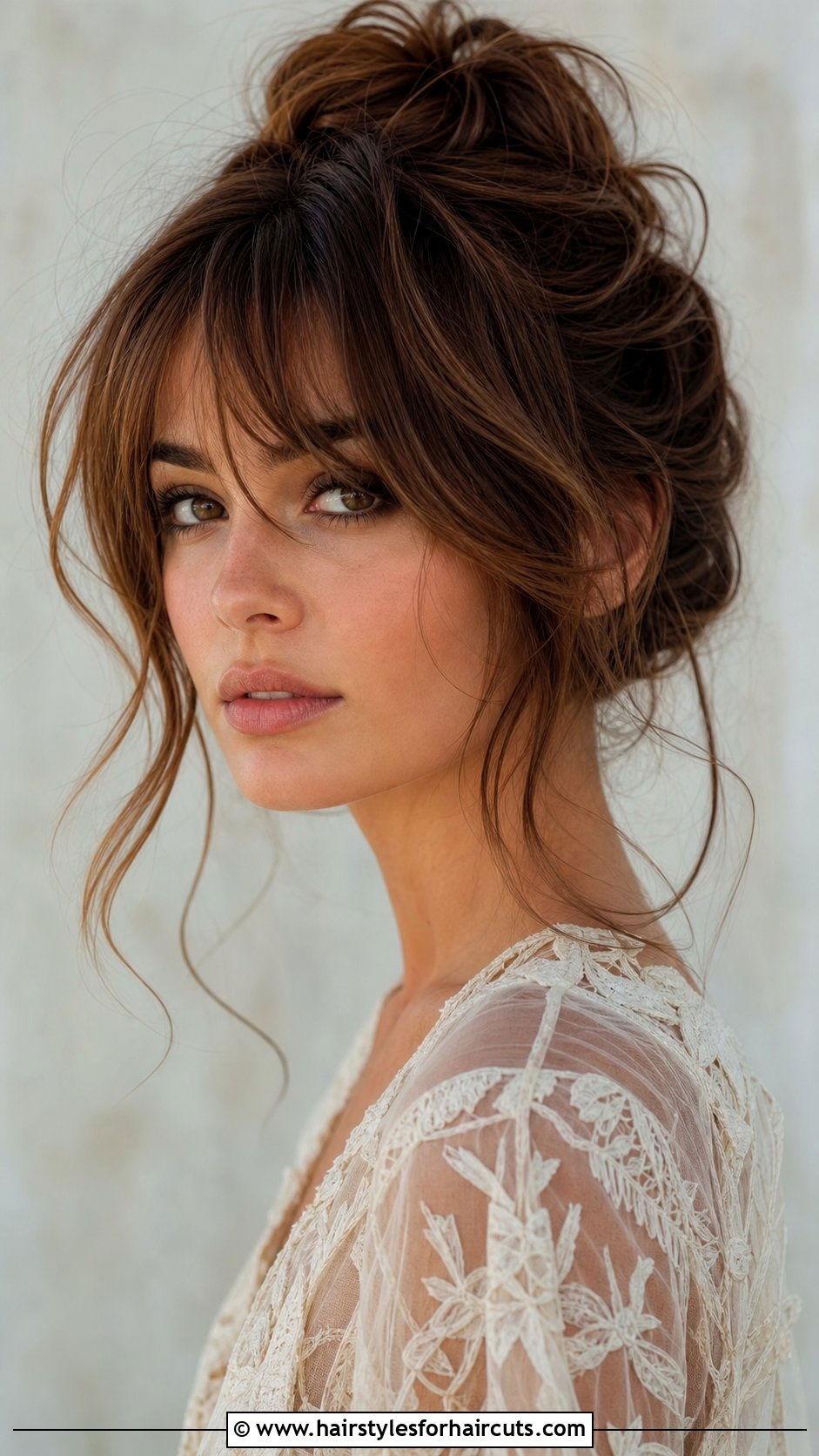 Messy Updo With Long Bangs - 25 wedding hairstyles with bangs for long hair - 25 wedding hairstyles with bangs for long hair
