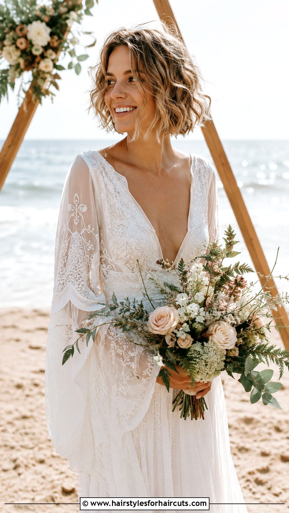 Messy Wavy Bob Beach Wedding - 25 beach wedding hairstyles for short hair - 25 beach wedding hairstyles for short hair
