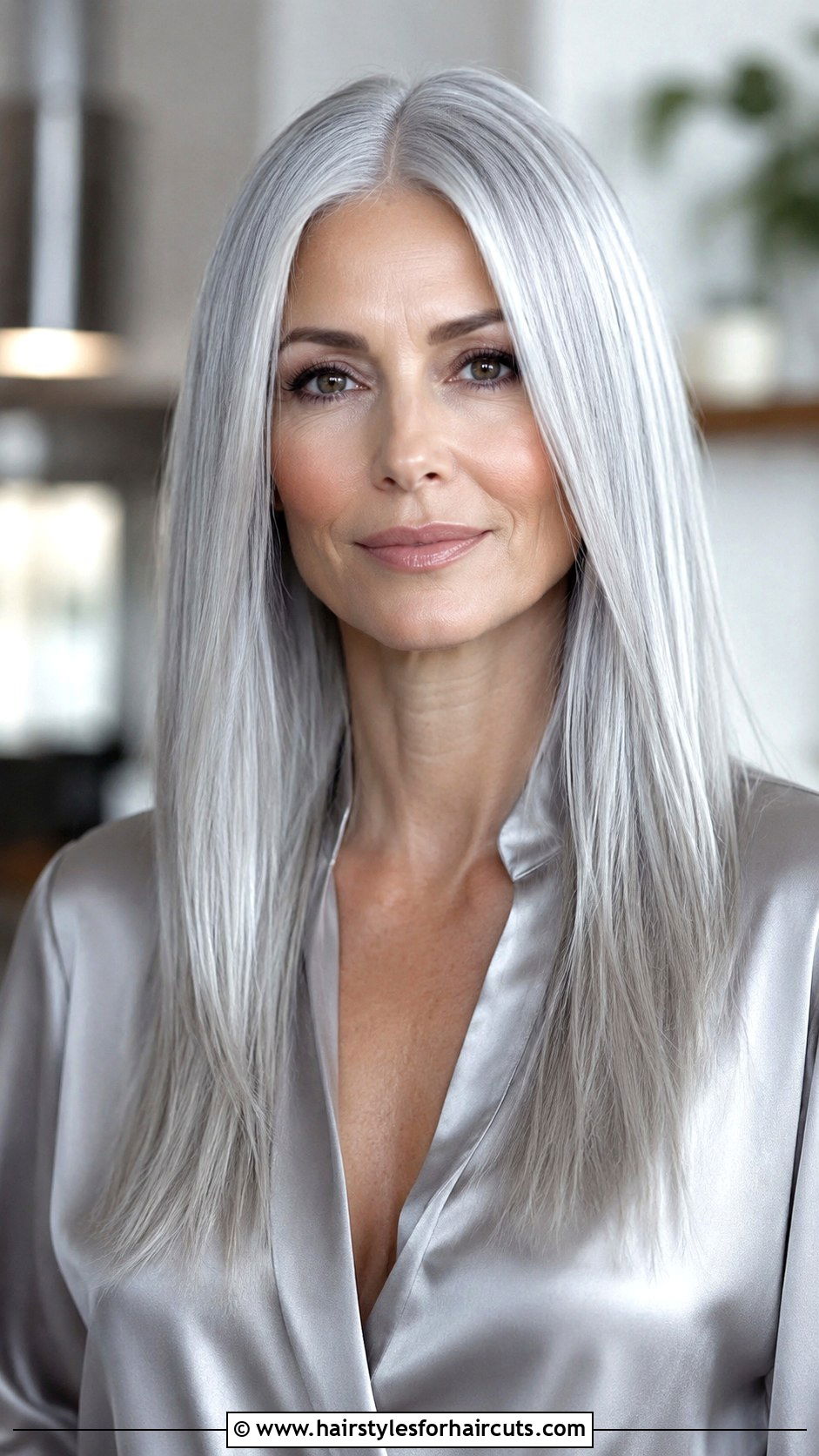 Metallic Silver Middle Part - 25 gray hairstyles medium length - 25 gray hairstyles medium length