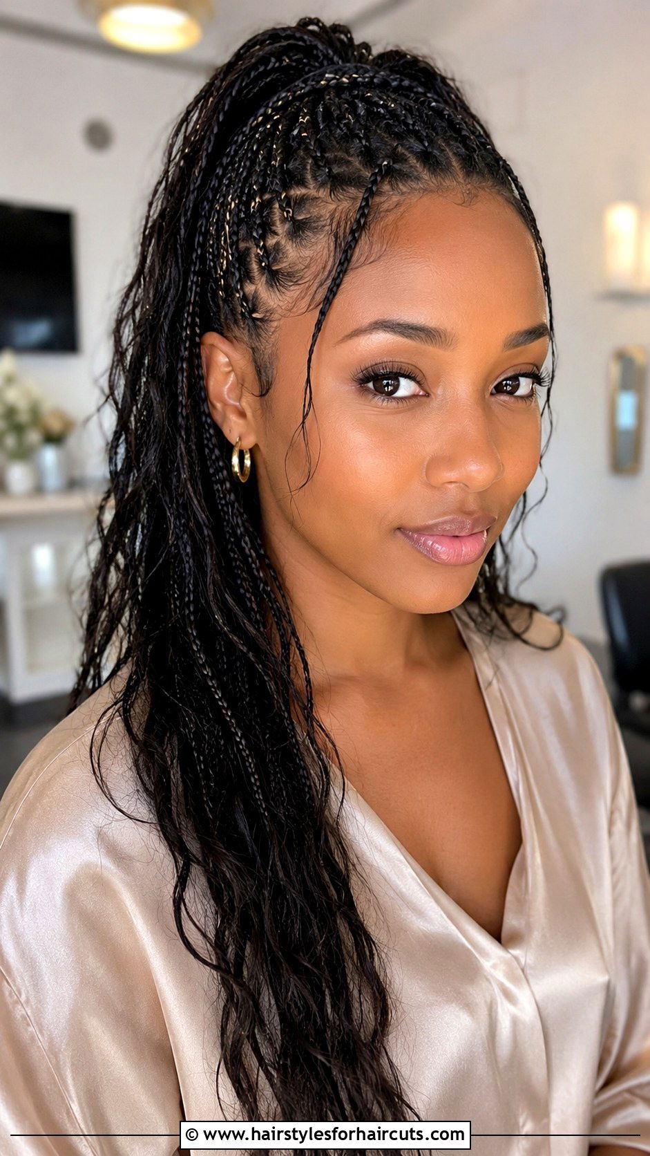 Micro Braid Accented Half Updo - 25 graduation hairstyles for straight hair - 25 graduation hairstyles for straight hair
