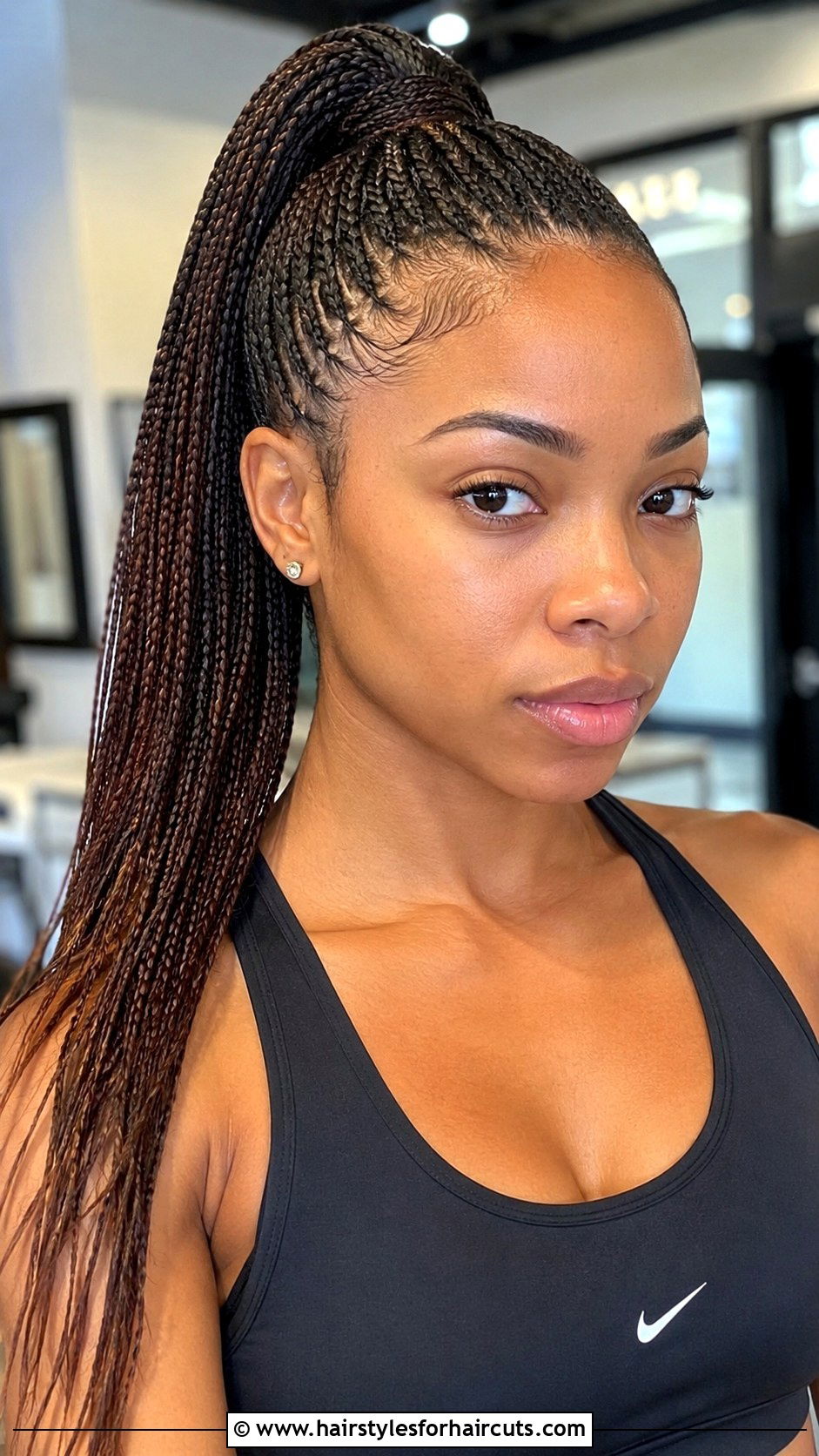 Micro Braid High Ponytail - 25 gym hairstyles for curly hair - 25 gym hairstyles for curly hair