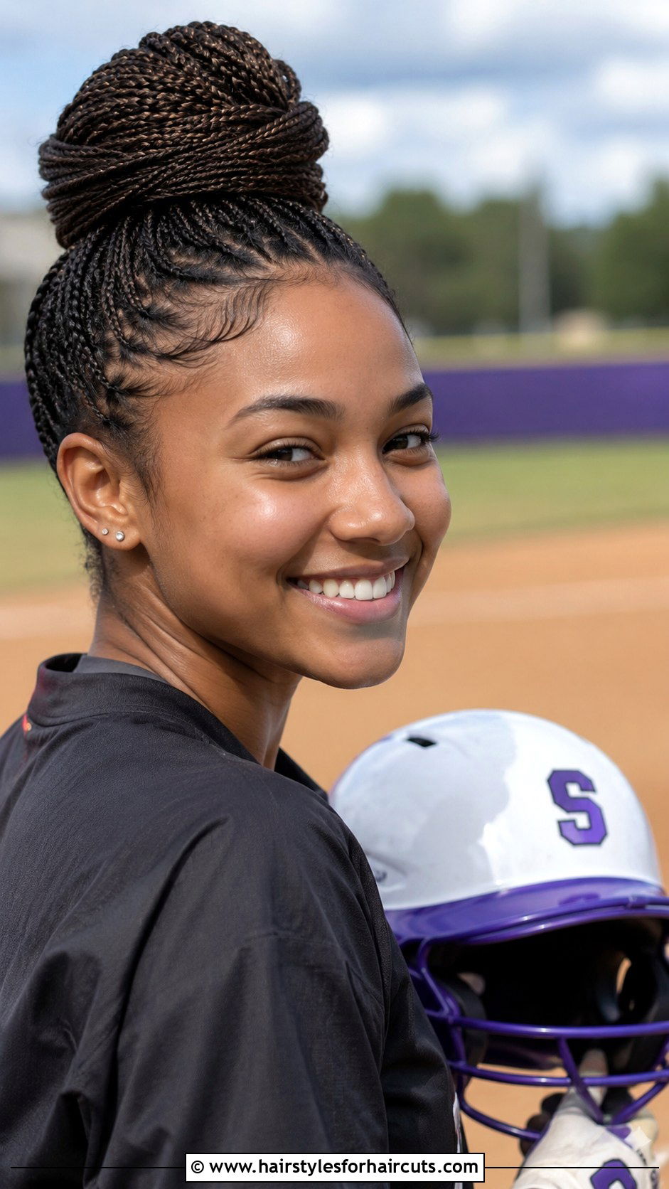 Micro Braids High Bun - 25 softball hairstyles for black hair - 25 softball hairstyles for black hair