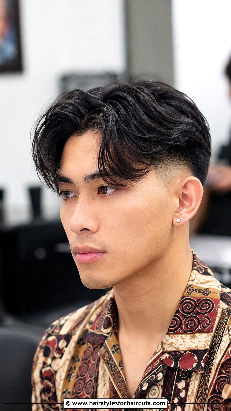 Mid Fade With Long Curtain Bangs - 25 fade haircuts with long hair - 25 fade haircuts with long hair
