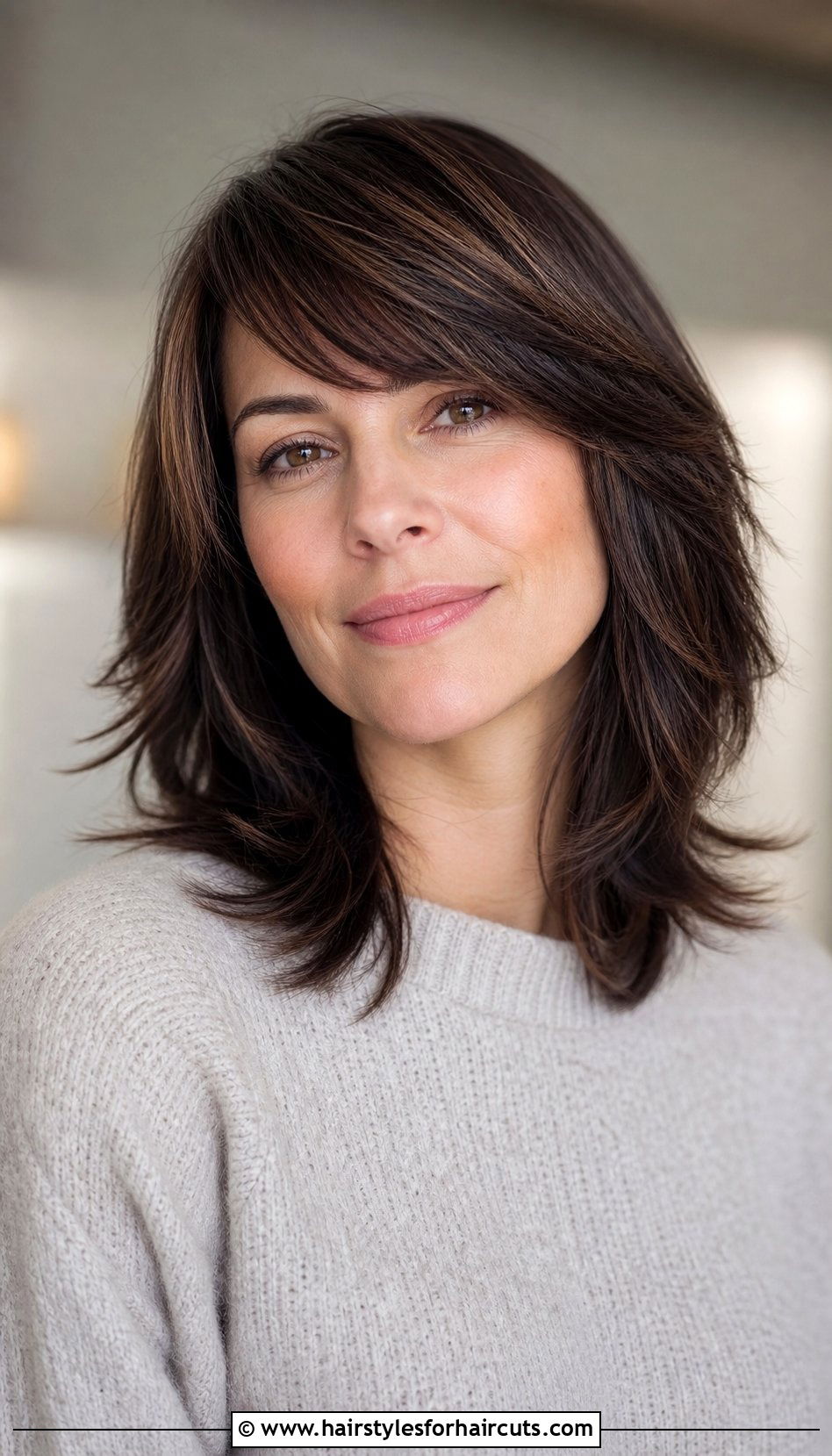 Mid Length Layered Cut With Side Bangs - 25 haircuts with bangs for round face - 25 haircuts with bangs for round face
