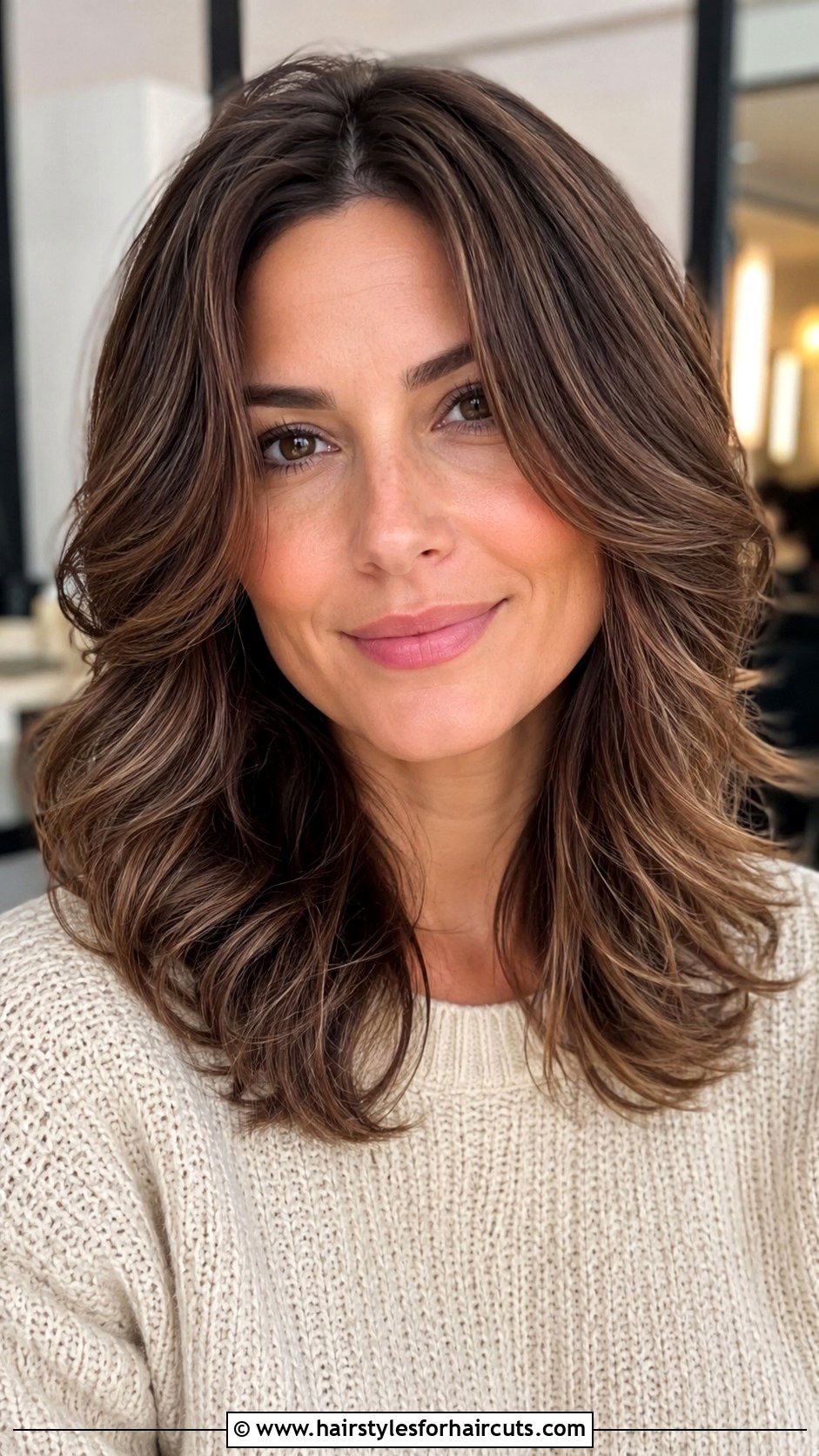 Mid Length Wavy Feathered Cut - 25 hairstyles for wavy hair over 50 - 25 hairstyles for wavy hair over 50