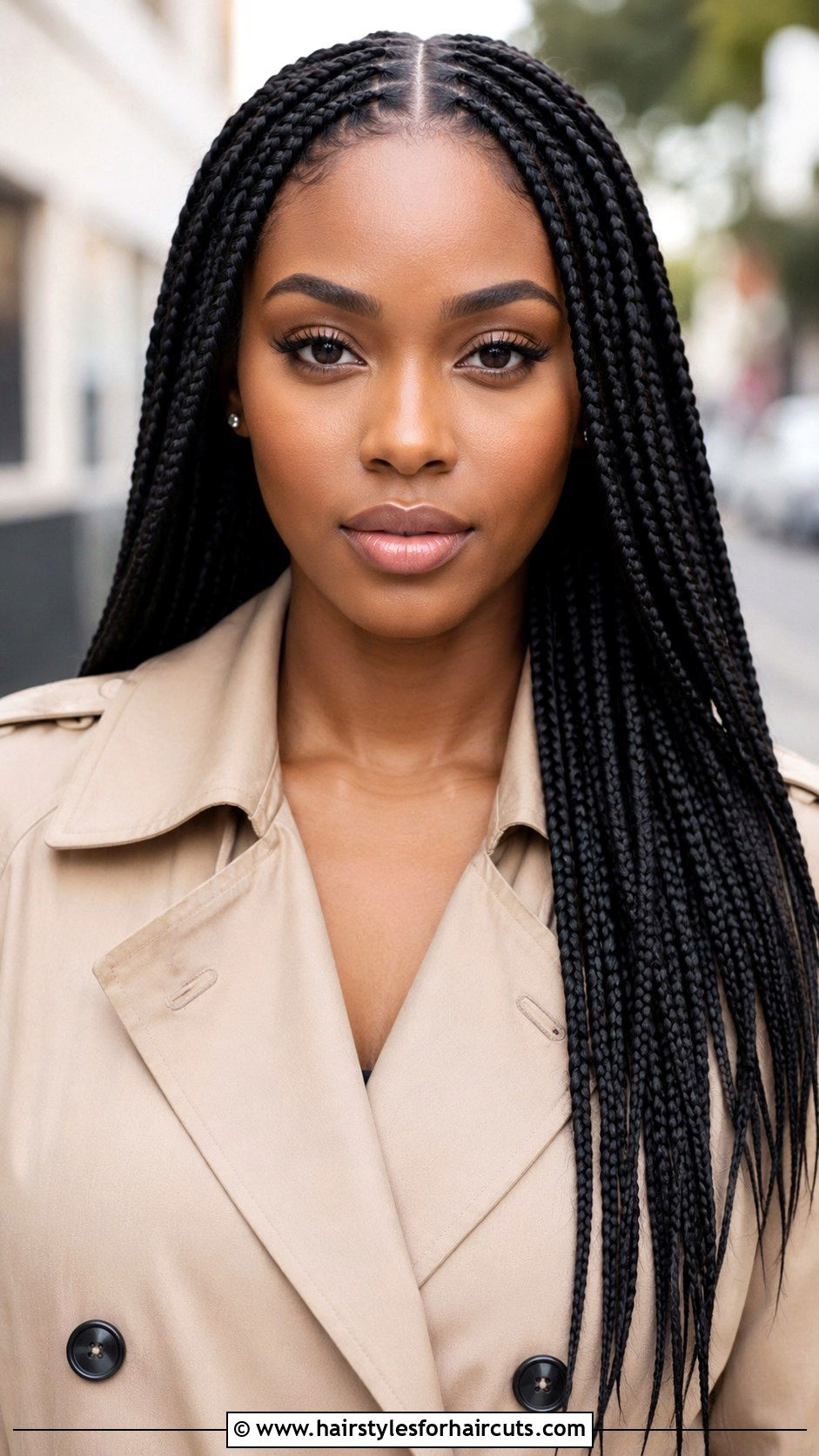 Middle Part Knotless Braids - 25 braiding winter hairstyles for black hair - 25 braiding winter hairstyles for black hair