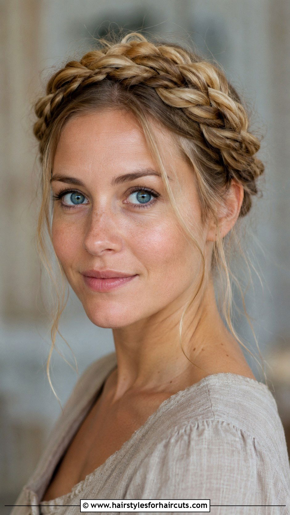 Milkmaid Braid Updo - 25 no heat hairstyles for medium length hair - 25 no heat hairstyles for medium length hair