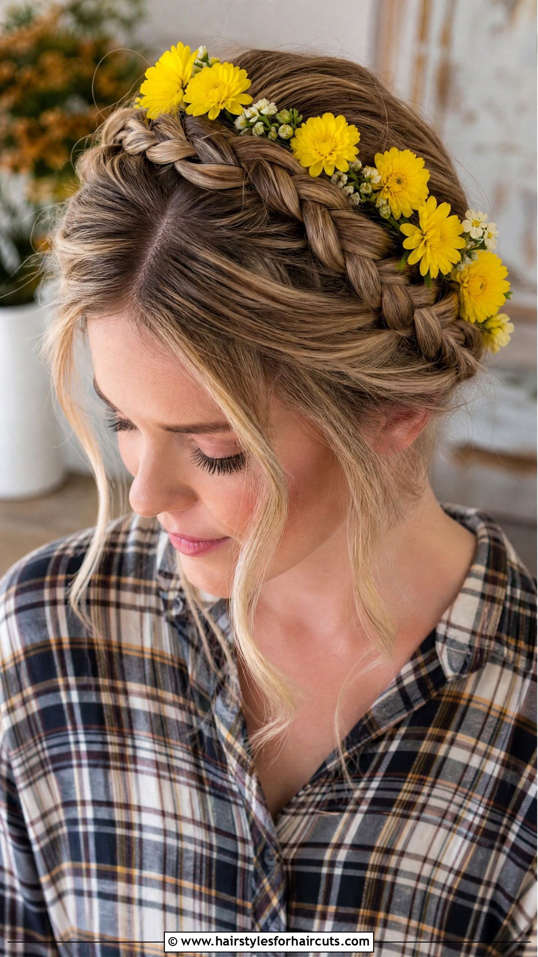 Milkmaid Braid With Flowers - 25 flower hairstyles - 25 flower hairstyles
