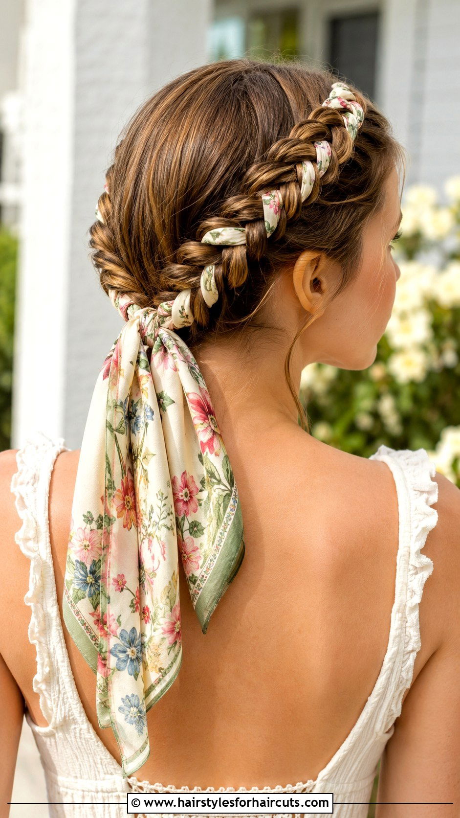 Milkmaid Braid With Silk Scarf - 25 silk scarf hairstyles - 25 silk scarf hairstyles