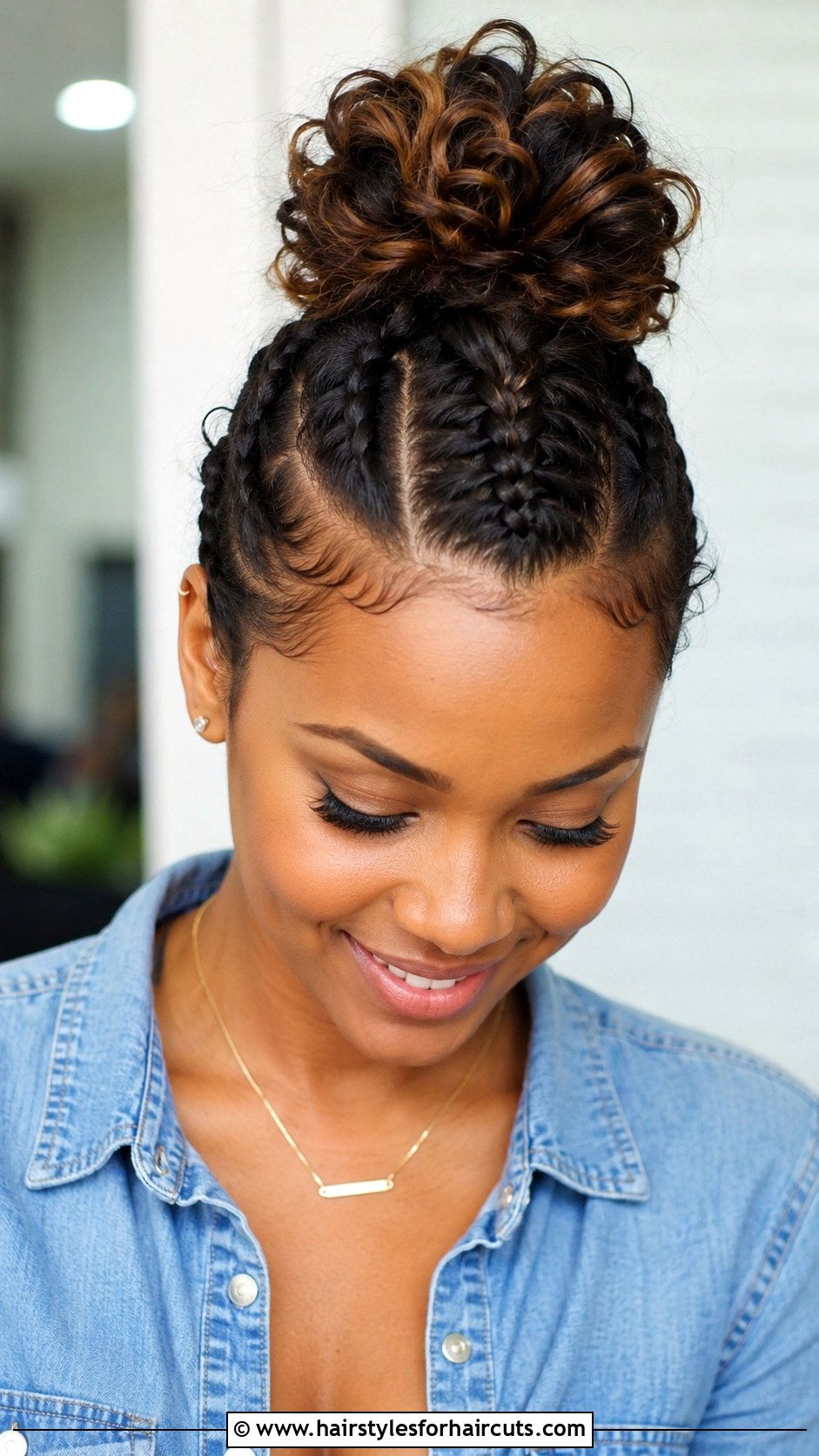 Mini Braided Bun Updo - 25 easy updo hairstyles for short hair - 25 easy updo hairstyles for short hair