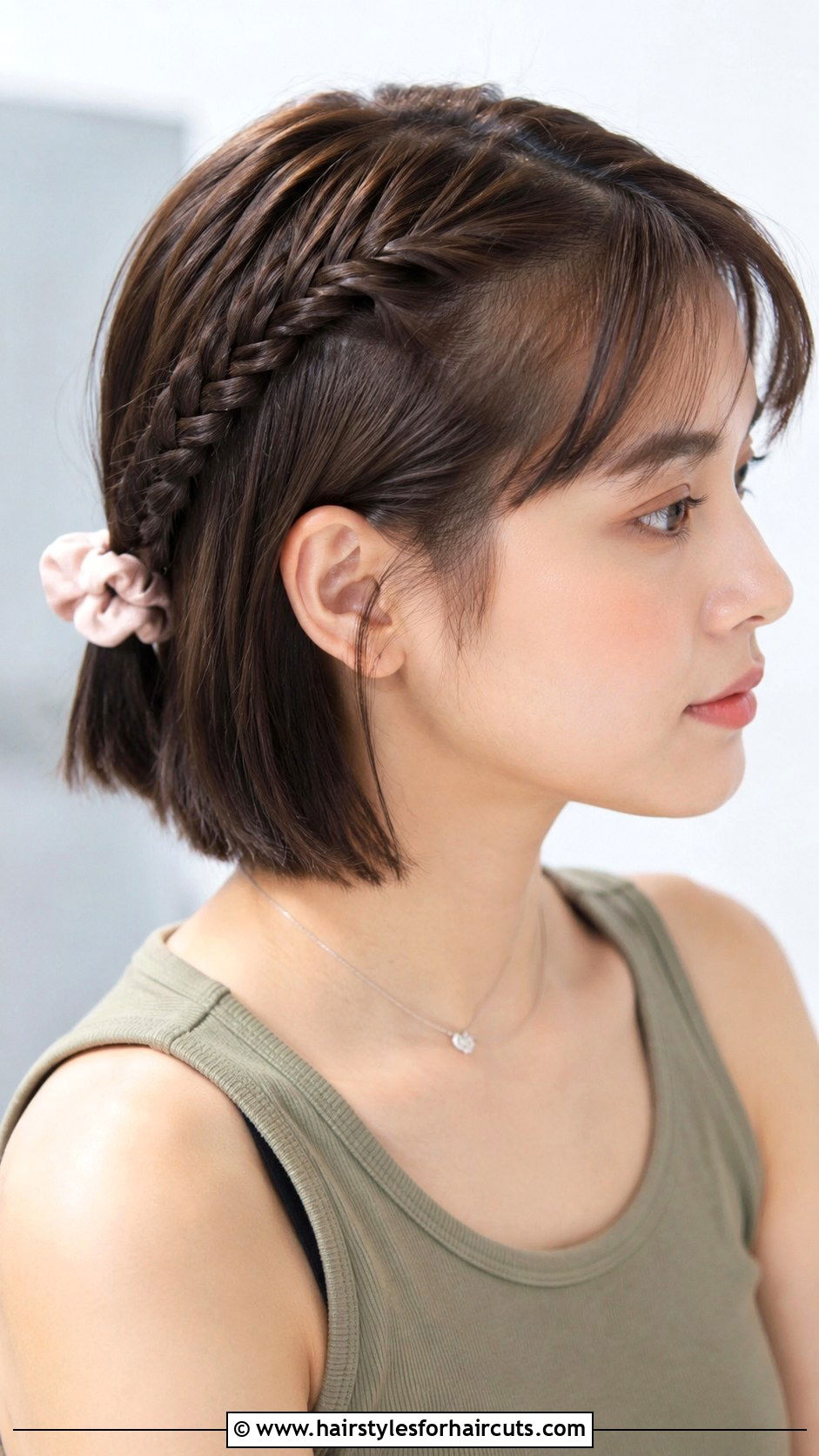 Mini Fishtail Braid With Scrunchie - 25 scrunchie hairstyles for short hair - 25 scrunchie hairstyles for short hair